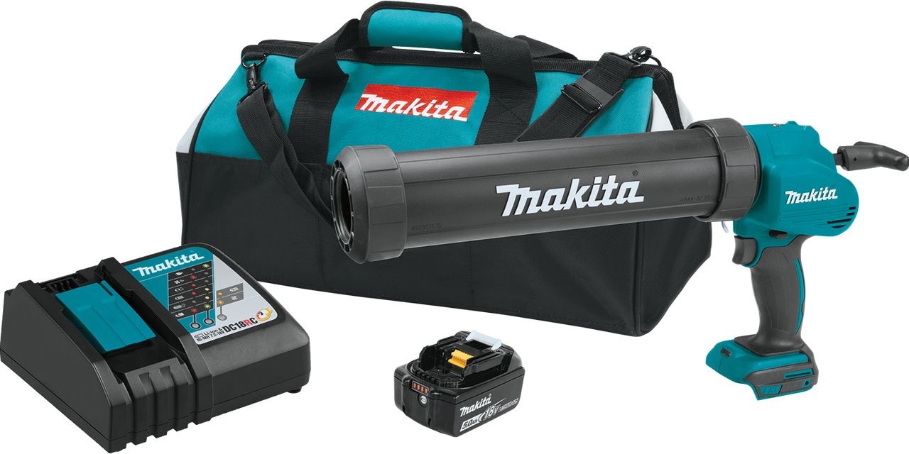 18V LXT? Lithium-Ion Cordless 29 oz. Caulk and Adhesive Gun Kit (5.0Ah), Makita-built motor,  XGC01T1C