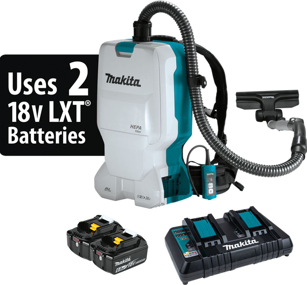 36V (18V X2) LXT? Brushless 1.6 Gallon HEPA Filter Backpack Dry Vacuum (6.0Ah), Easily accessible, XCV17PG
