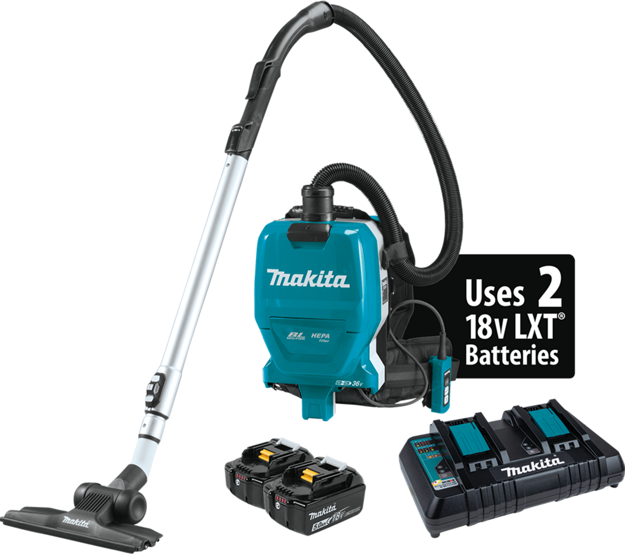 36V (18V X2) LXT? Brushless 1/2 Gallon HEPA Filter Backpack Dry Vacuum Kit  (5.0Ah), flexible hose, XCV09PT
