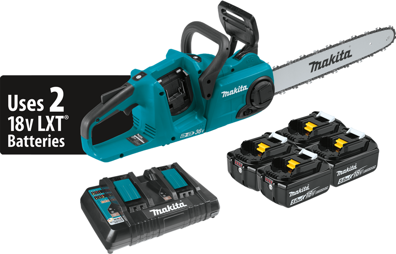 36V (18V X2) LXT? Brushless 16" Chain Saw Kit with 4 Batteries (5.0Ah), Makita-built outer rotor, XCU04PT1