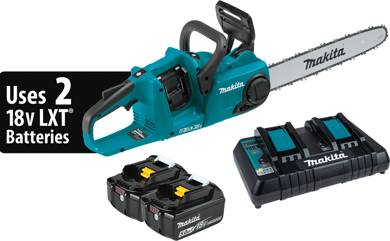 36V (18V X2) LXT? Brushless 16" Chain Saw Kit (5.0Ah), Makita-built outer rotor, XCU04PT