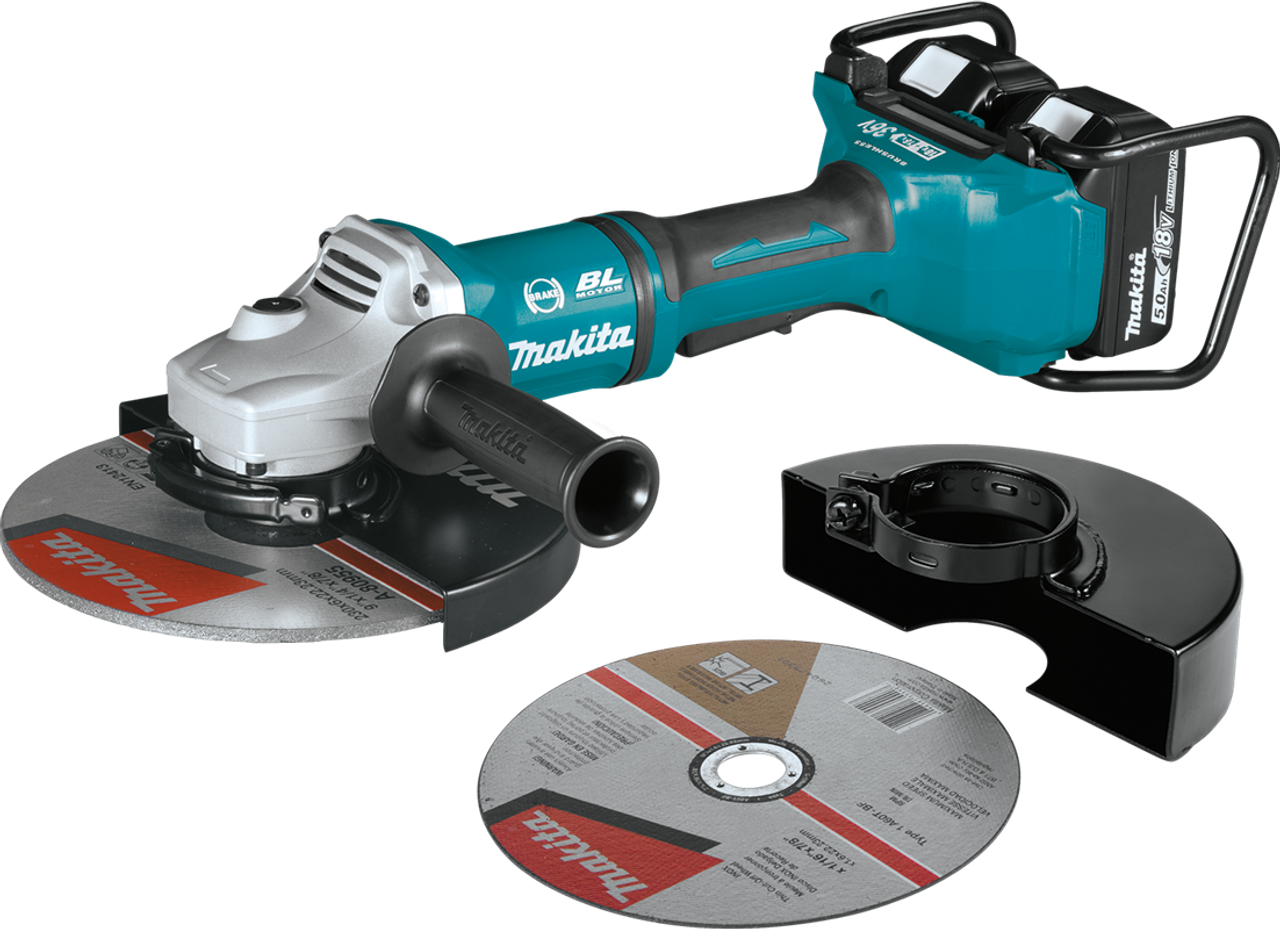 36V (18V X2) LXT? Brushless 9" Paddle Switch Cut-Off/Angle Grinder Kit, with Electric Brake (5.0Ah), Vibration absorbing back handle, XAG13PT1