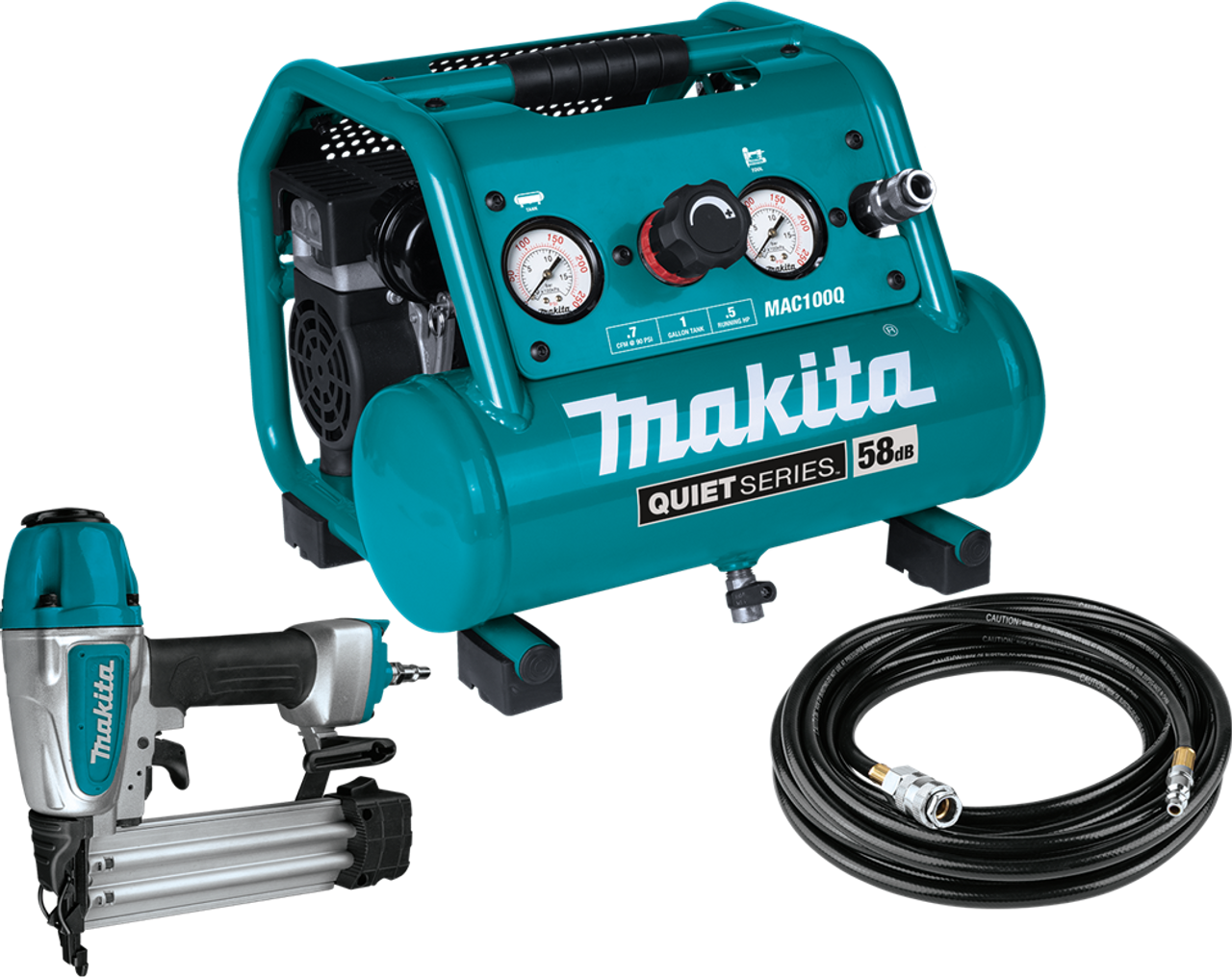 Quiet Series 1/2 HP, 1 Gallon Compact, Oil-Free, Electric Air Compressor, and 18 Gauge Brad Nailer Combo Kit, MAC100QK1