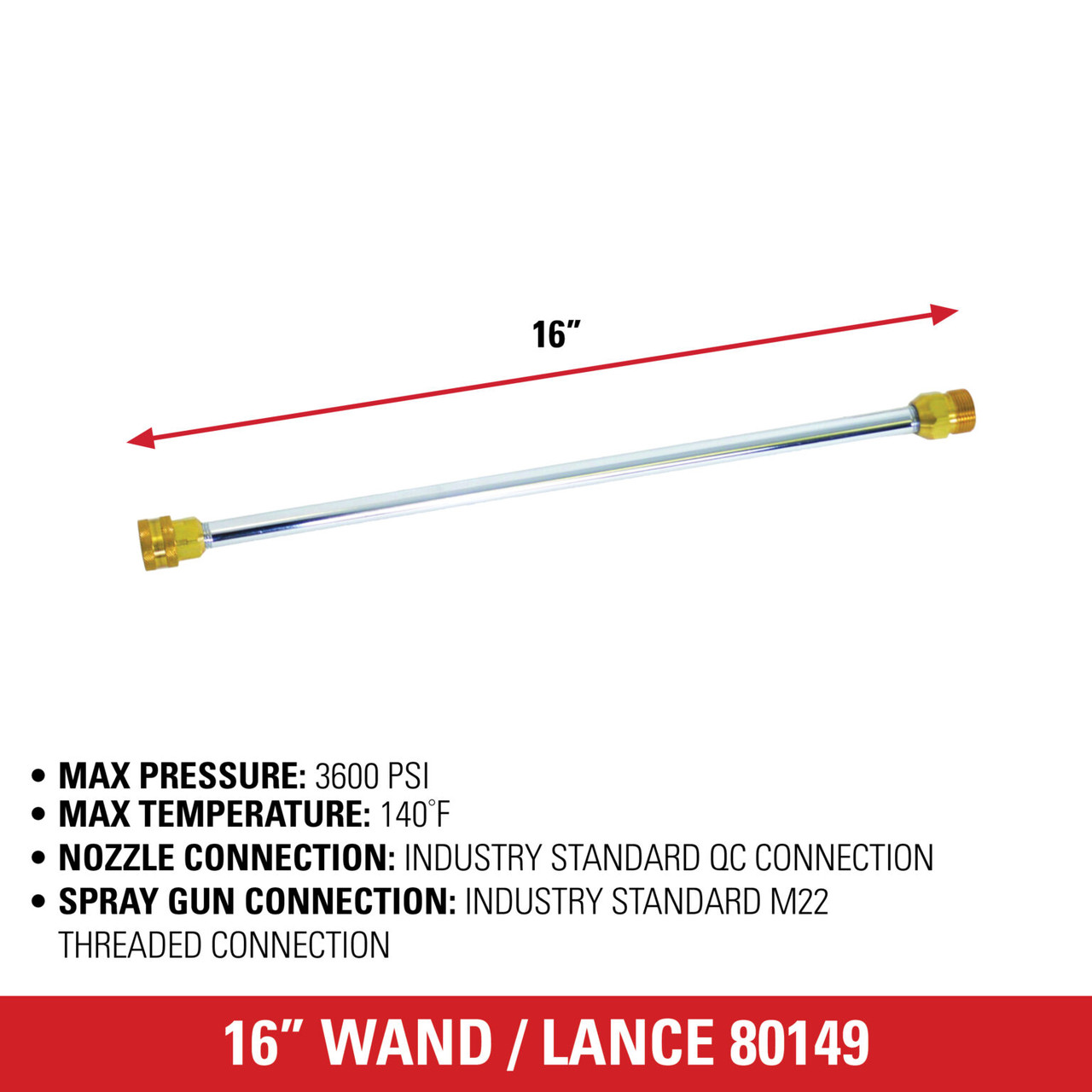 Universal 16-Inch Pressure Washer Wand Cold Water Use up to 3600 PSI 80149