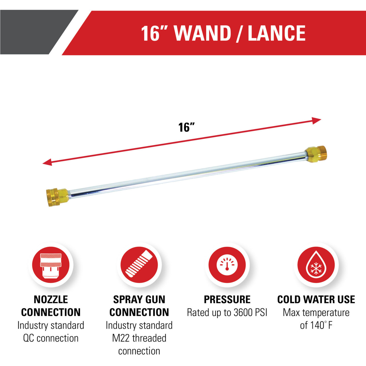 Universal 16-Inch Pressure Washer Wand Cold Water Use up to 3600 PSI 80149