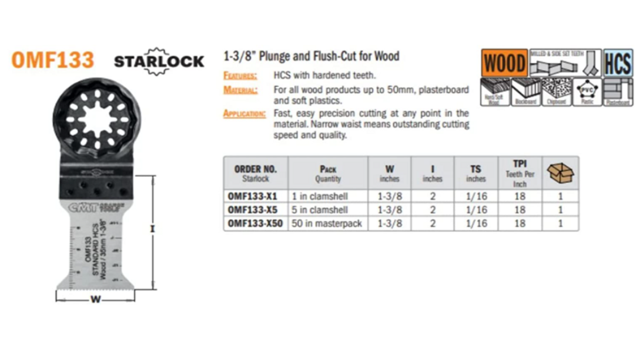 CMT OMF133-X1,35mm (1-3/8") Plunge and Flush-Cut for Wood,5 Piece Pack