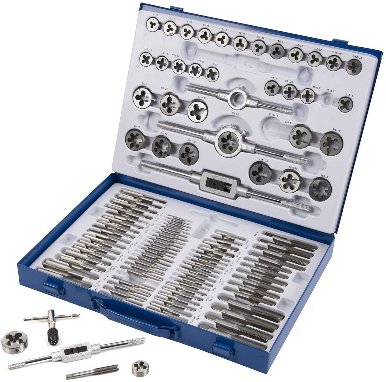 110PCS Standard Sae and Metric Bearing Steel Tap and Die Rethreading Kit (777CB110)