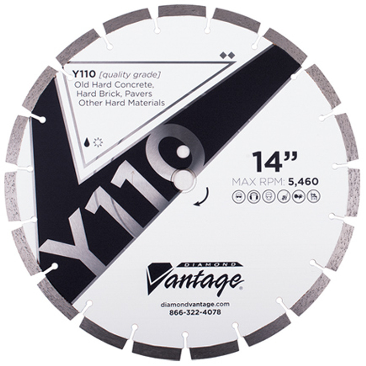 Diamond Vantage Y110 SERIES 14 x .125 x 20mm Hard Material, Value Plus Grade, Segmented Blade
