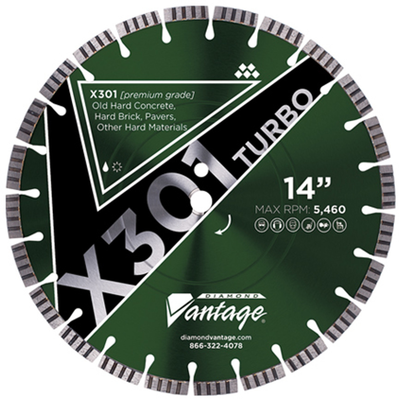 Diamond Vantage X301 TURBO SERIES 14 x .125 x 20mm Hard Material, Premium Grade, Segmented Blade