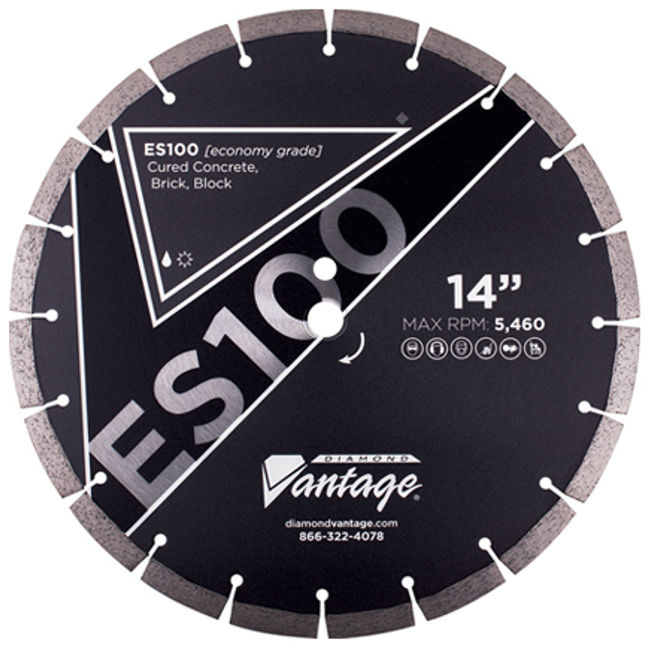 Diamond Vantage ES100 SERIES 12 x .125 x 20mm Conc/Mas, Value Plus Grade, Segmented Blade