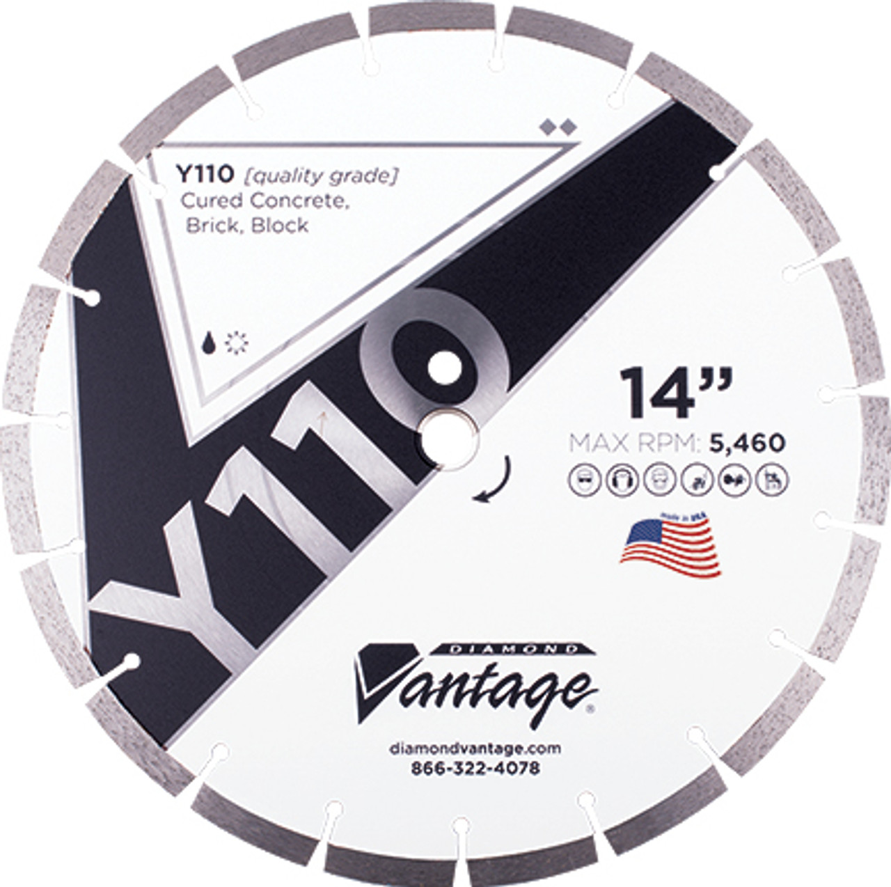 Diamond Vantage Y110 SERIES 12 x .125 x 20mm Conc/Mas, Value Plus Grade, Segmented Blade
