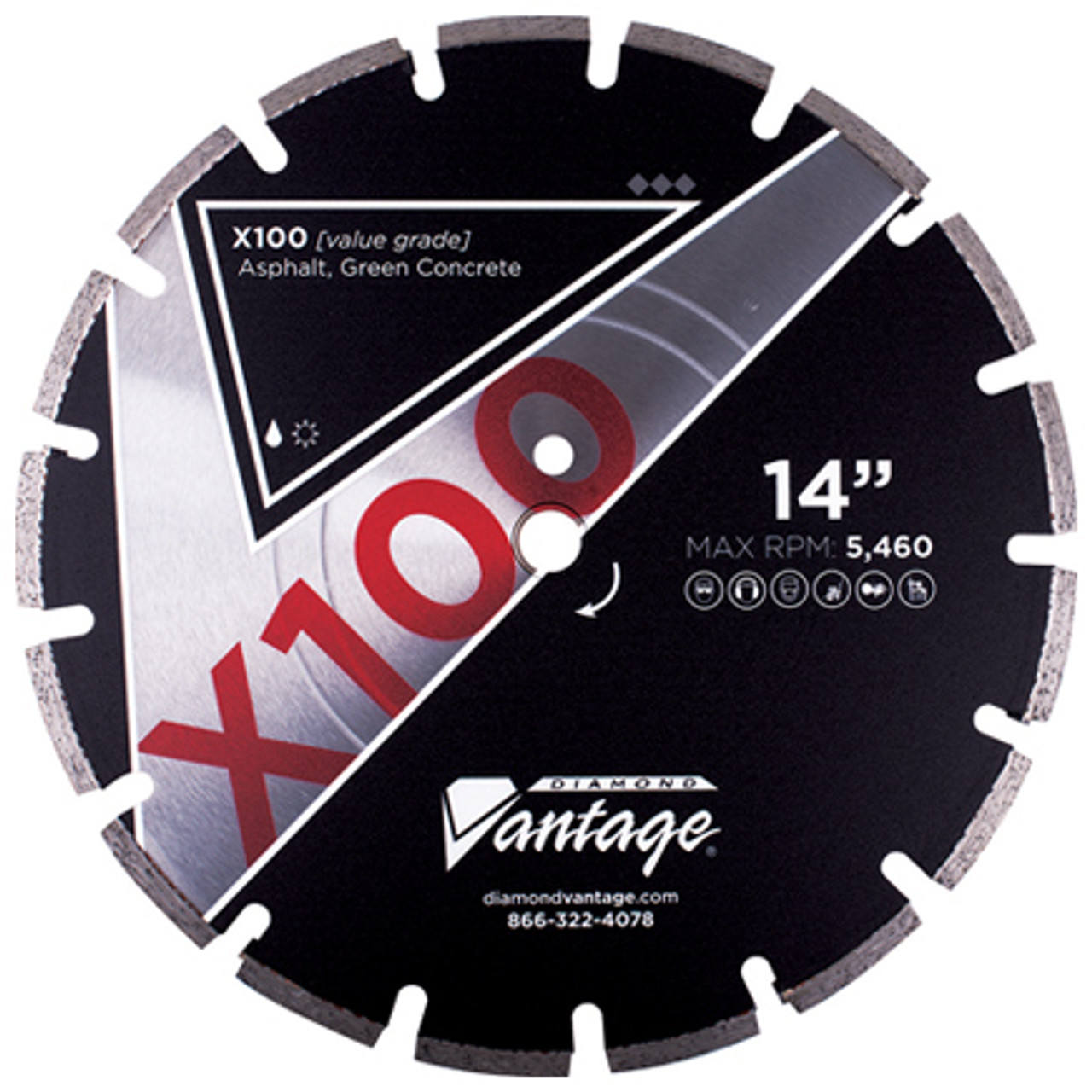Diamond Vantage X100 12 x 125 x 20mm Asphalt, Heavy Duty Grade, Segmented Blade