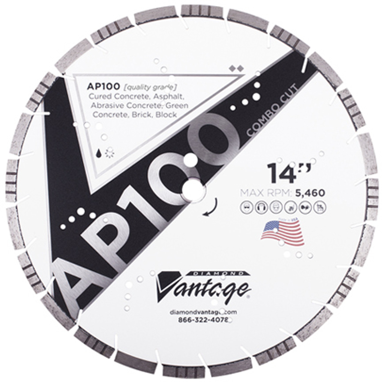 Diamond Vantage AP100 COMBO CUT 12 x .125 x 20mm All-Purpose Blade, Made in USA
