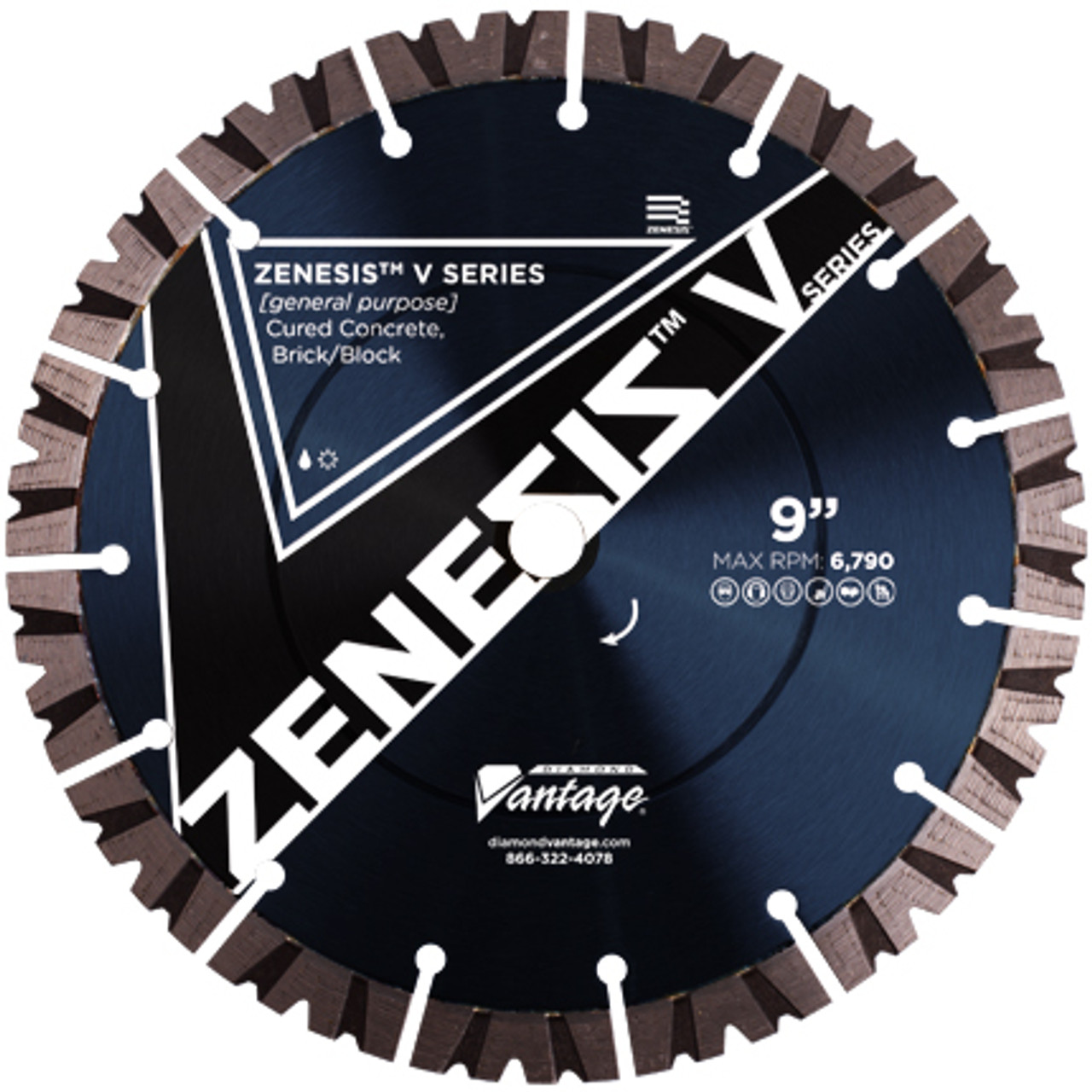 Diamond Vantage 6 x .086 x U/A Concrete/Masonry, ZENESIS V Notch HS Blade, 12mm seg