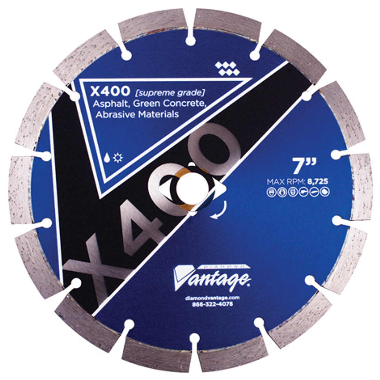 Diamond Vantage 8 x .095 x 7/8-5/8 Abrasive MATERIAL, Supreme Grade, Segmented Blade