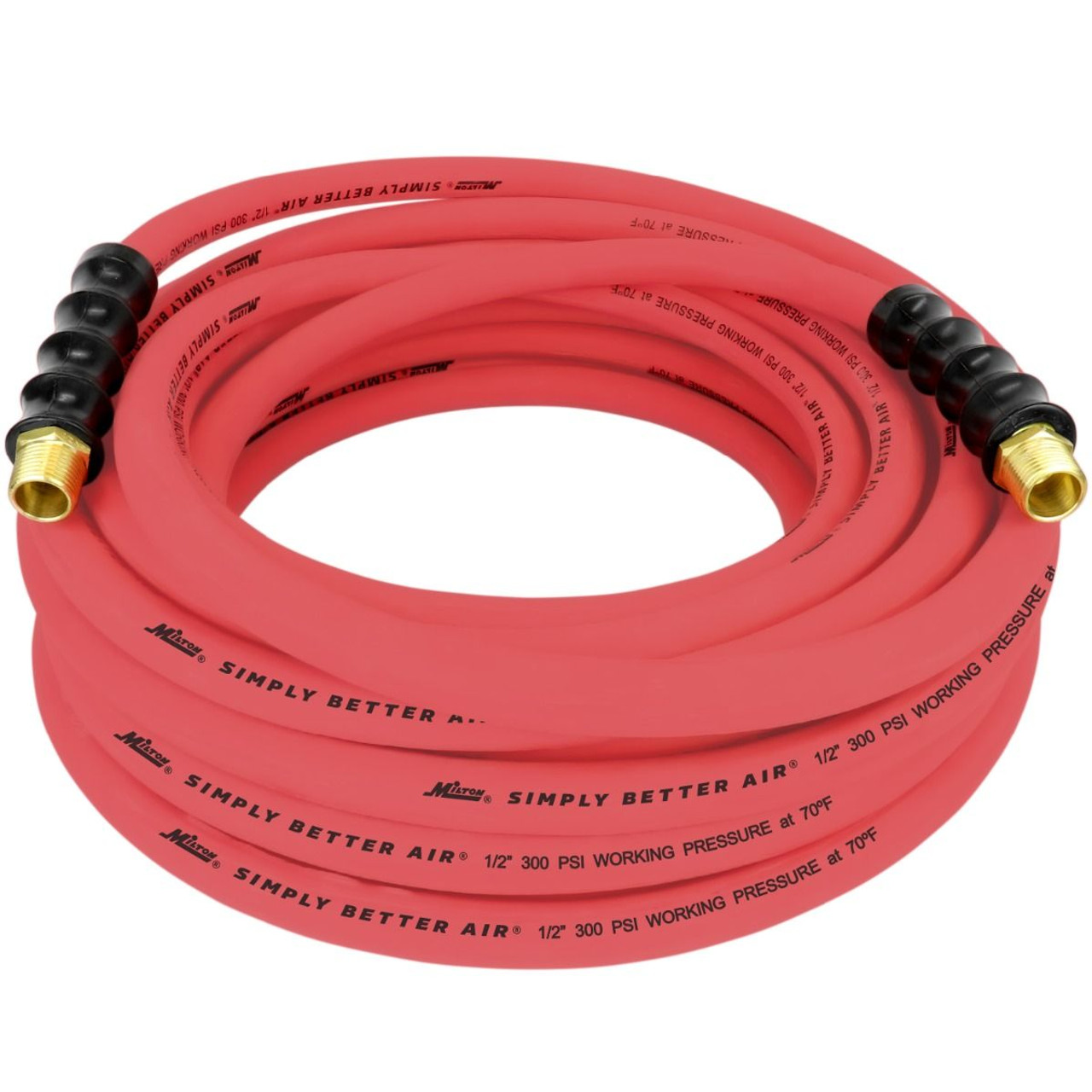 Milton? 1/2" Ultra Lightweight Rubber Hose, 50' Air Hose w/ 1/2" NPT Male Inlet Thread Ends