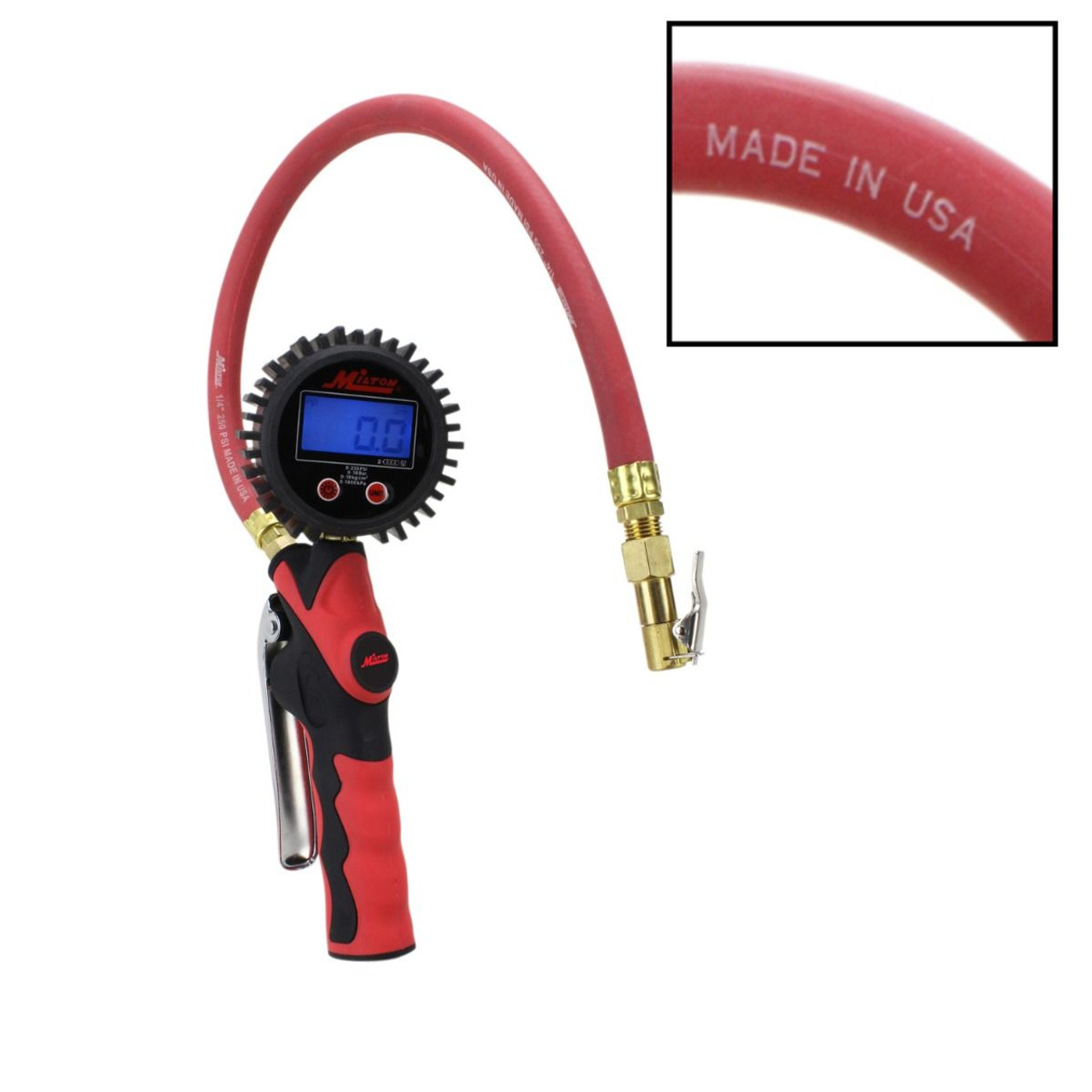 Milton? Heavy-Duty Digital Tire Pressure Gauge and Inflator with Air Chuck,  20? Air Hose 255 PSI