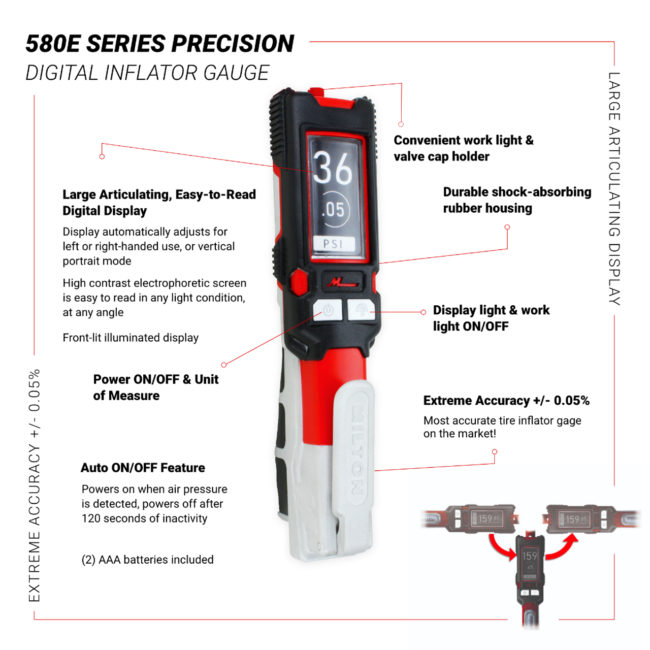 Milton? Precision Digital Tire Inflator & Pressure Gauge (0-160 PSI)