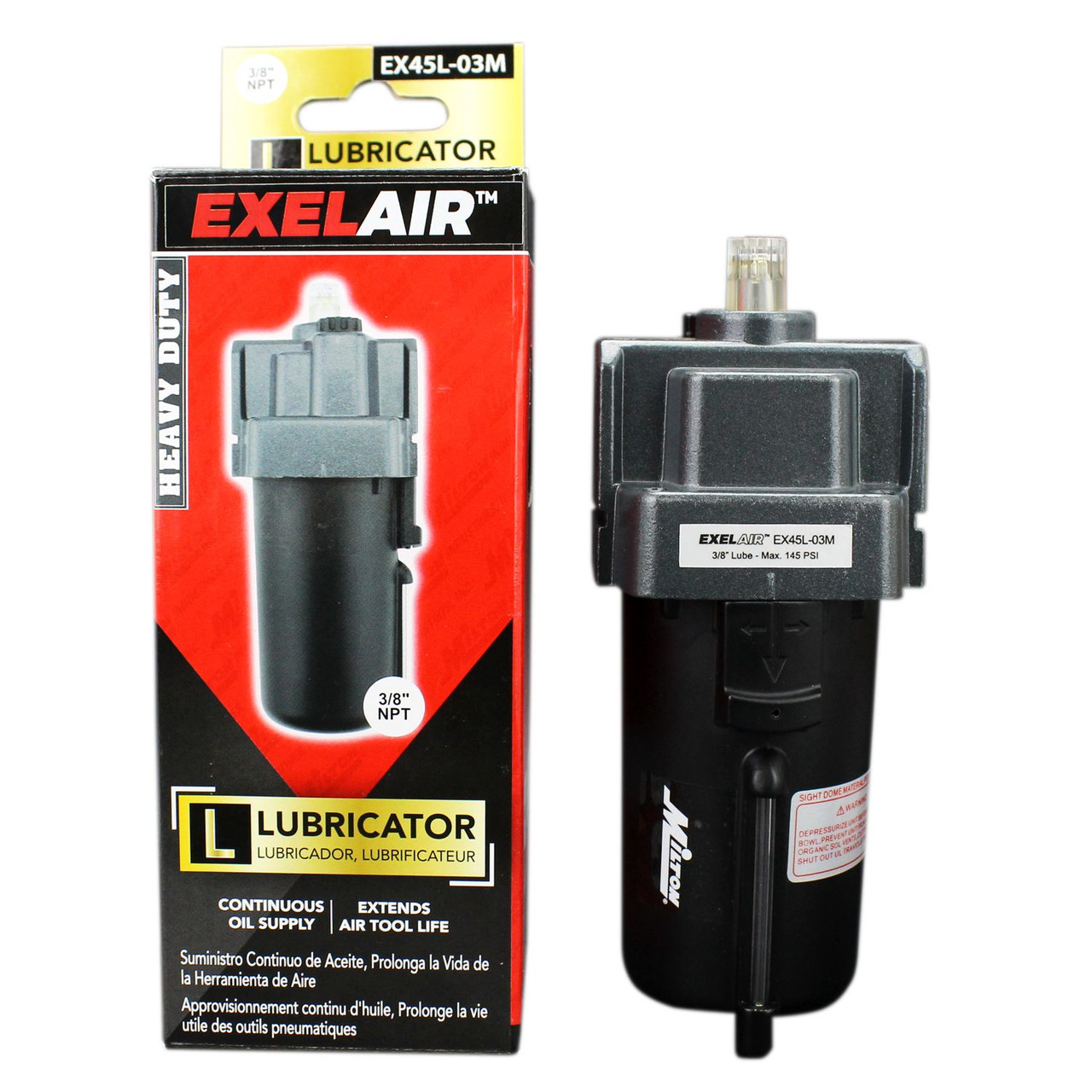 Milton? EXELAIR? FRL Air Lubricator, 3/8" NPT, Metal Bowl