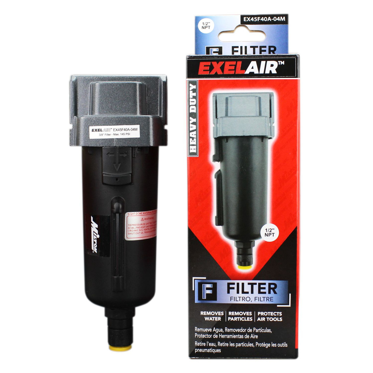 Milton? EXELAIR? FRL Air Filter, 1/2" NPT, Metal Bowl