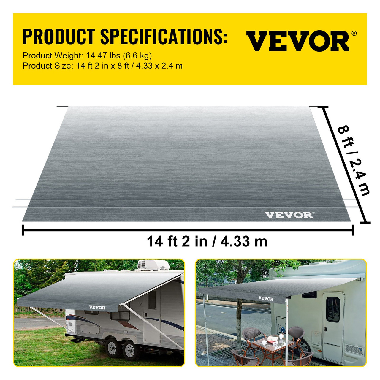 RV Awning Fabric RV Camper Trailer Replacement Fabric 15 ft Gray Fade