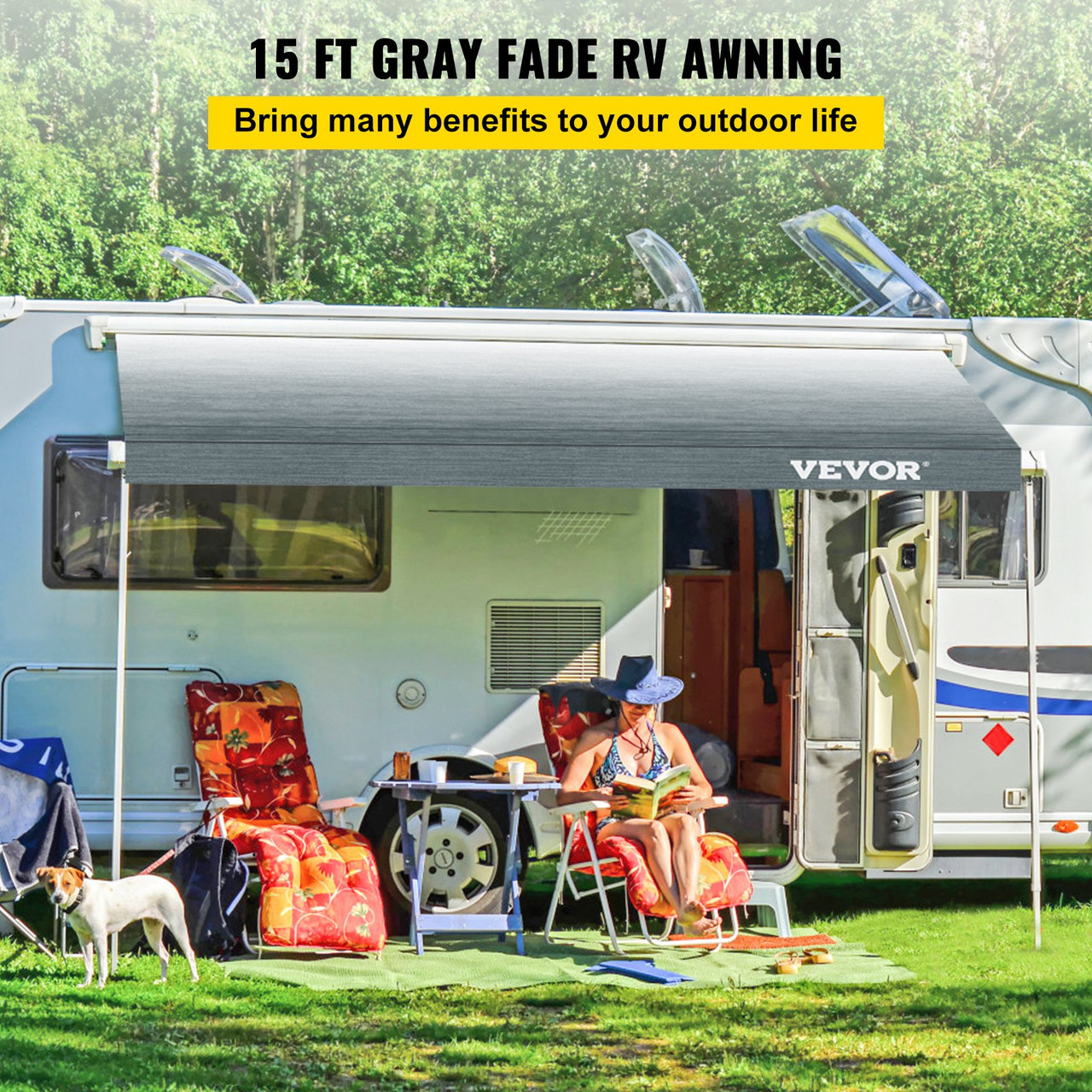 RV Awning Fabric RV Camper Trailer Replacement Fabric 15 ft Gray Fade