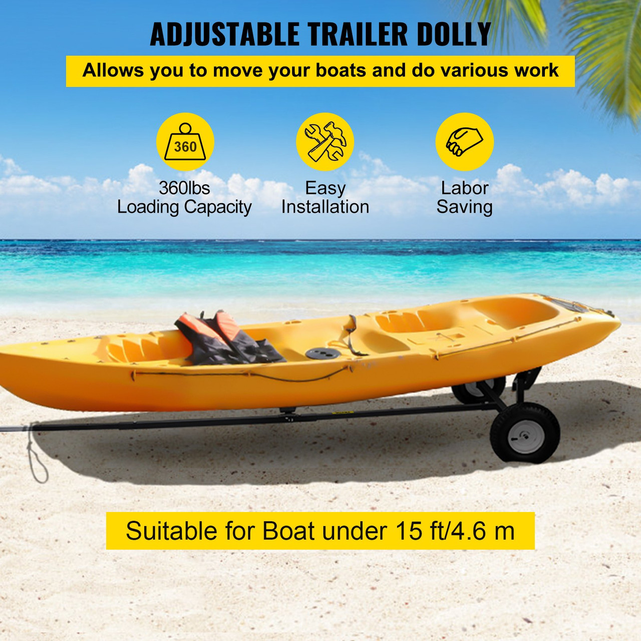 Boat Trailer Dolly, 360 lbs Load Capacity Boat Trailer, Hand Dolly Set with  14 Wheels, Heavy