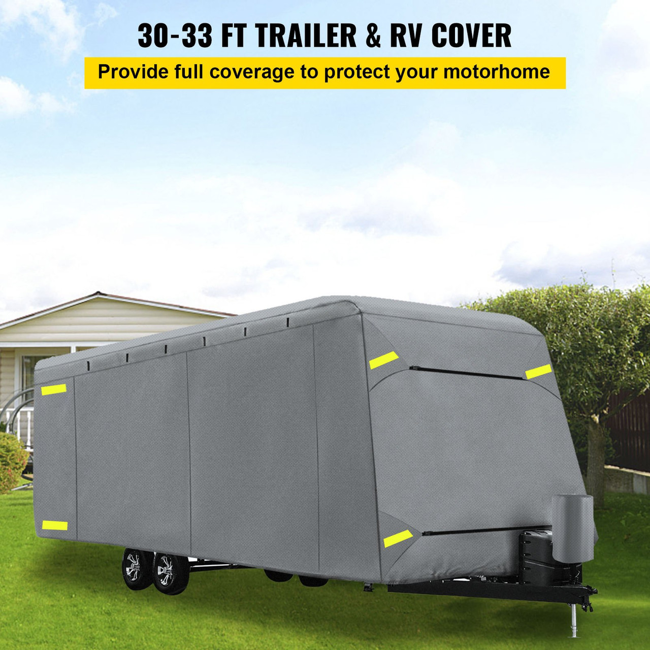 RV Cover, 30'-33' Travel Trailer RV Cover, Windproof RV & Trailer Cover, Extra-Thick 4 Layers Durable Camper Cover, Waterproof Ripstop Anti-UV for RV Motorhome with Adhesive Patch & Storage Bag