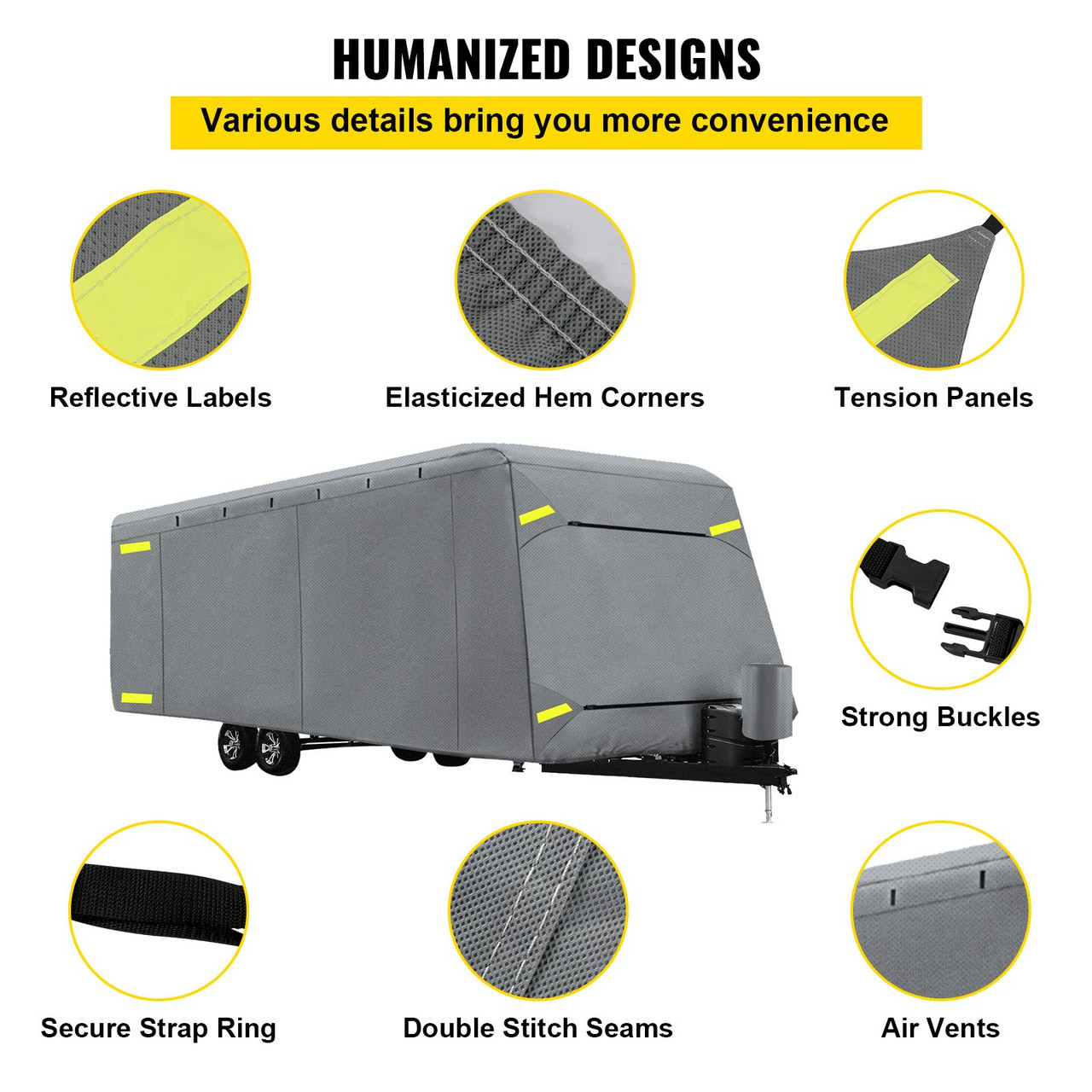 RV Cover 24'-27' RV & Trailer Cover Extra-Thick 4 Layers Travel Trailer RV Cover Durable Camper Cover, Waterproof Breathable Anti-UV Ripstop for RV Motorhome with Adhesive Patch & Storage Bag