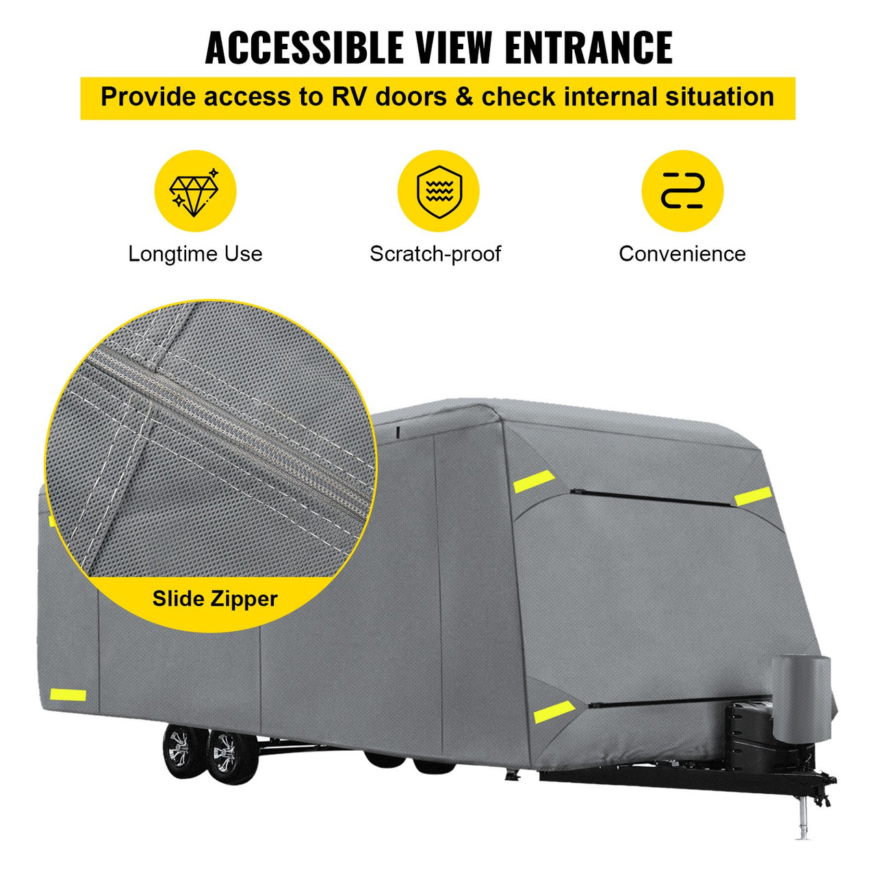 RV Cover, 35'-38' Travel Trailer RV Cover, Windproof RV & Trailer Cover, Extra-Thick 4 Layers Durable Camper Cover, Waterproof Ripstop Anti-UV for RV Motorhome with Adhesive Patch & Storage Bag
