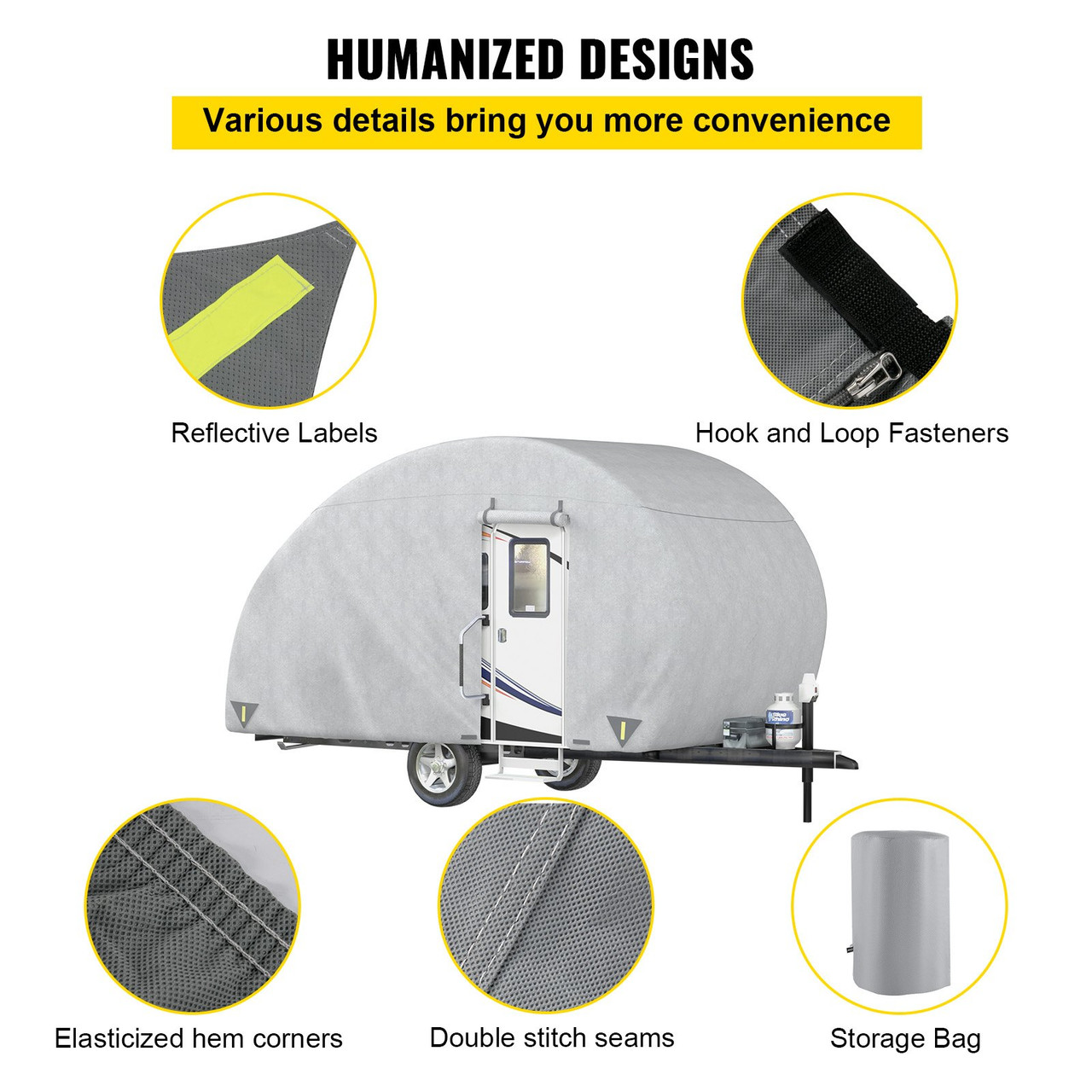 Teardrop Trailer Cover, Fit for 18' - 20' Trailers, Upgraded Non-Woven 4 Layers Camper Cover, UV-proof Waterproof Travel Trailer Cover w/ 2 Wind-proof Straps, 1 Storage Bag and 1 Front Gate