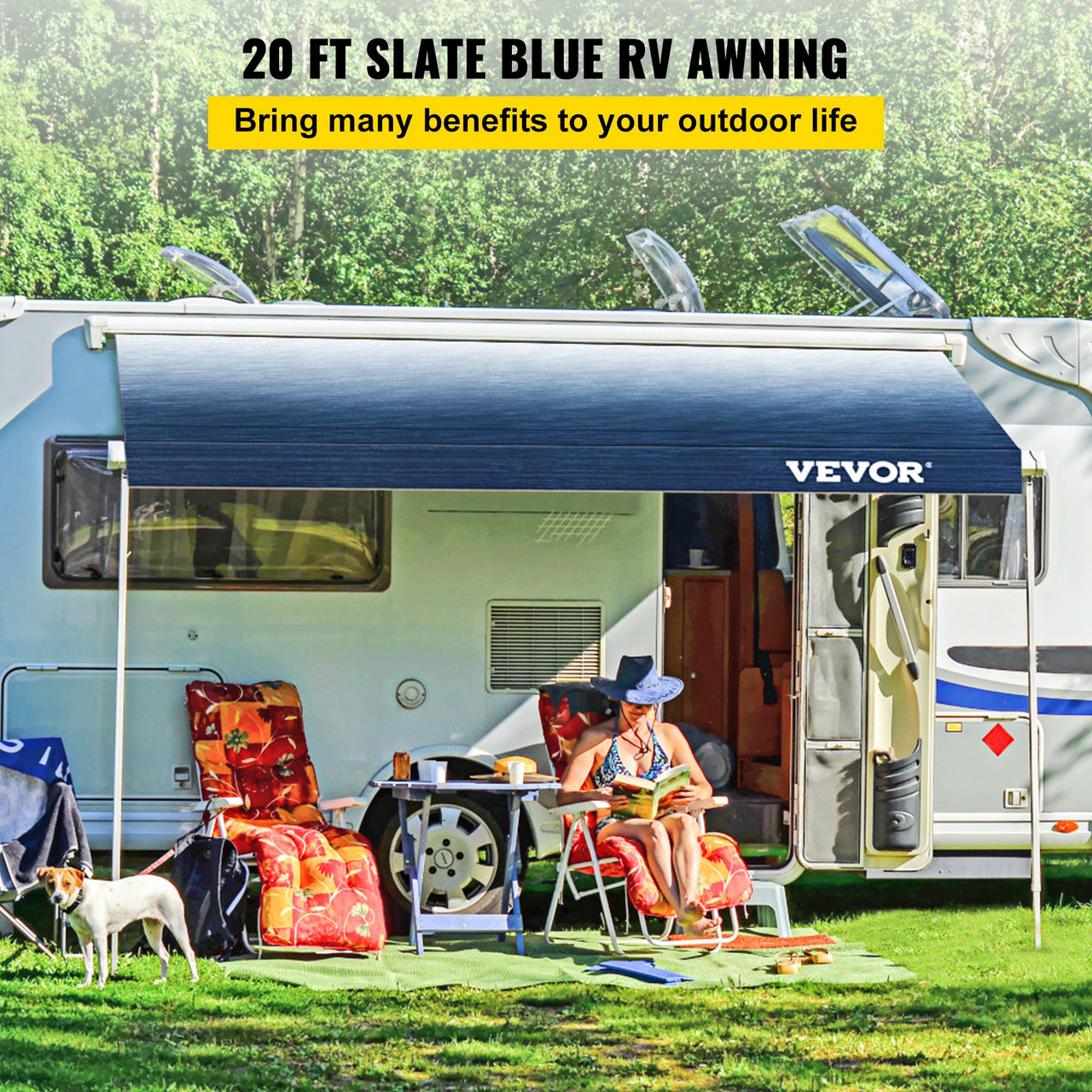 RV Awning Fabric RV Camper Trailer Replacement Fabric 20 ft Slate Blue