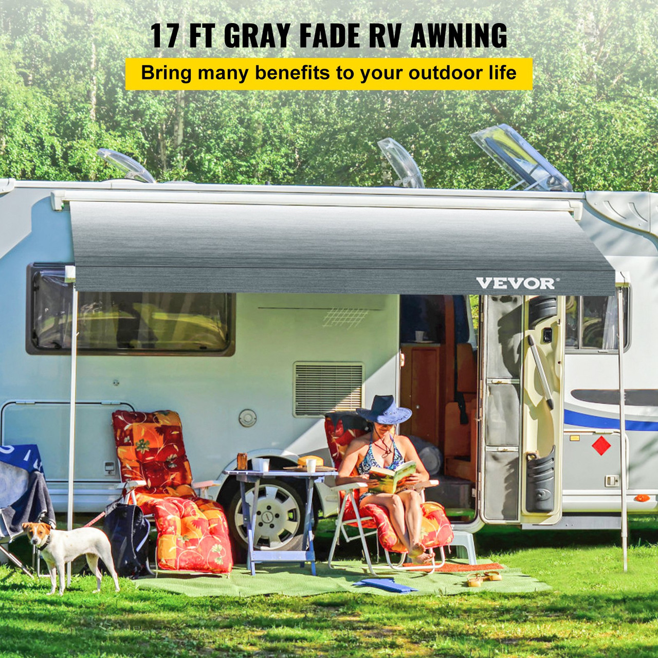 RV Awning Fabric RV Camper Trailer Replacement Fabric 17 ft Gray Fade