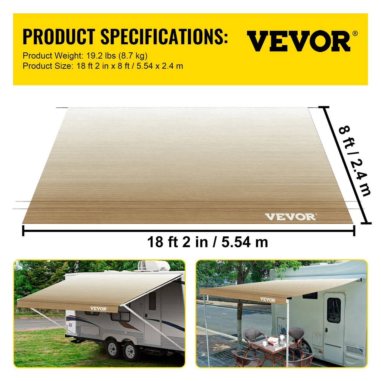 RV Awning Fabric RV Camper Trailer Replacement Fabric 19 ft Brown Fade