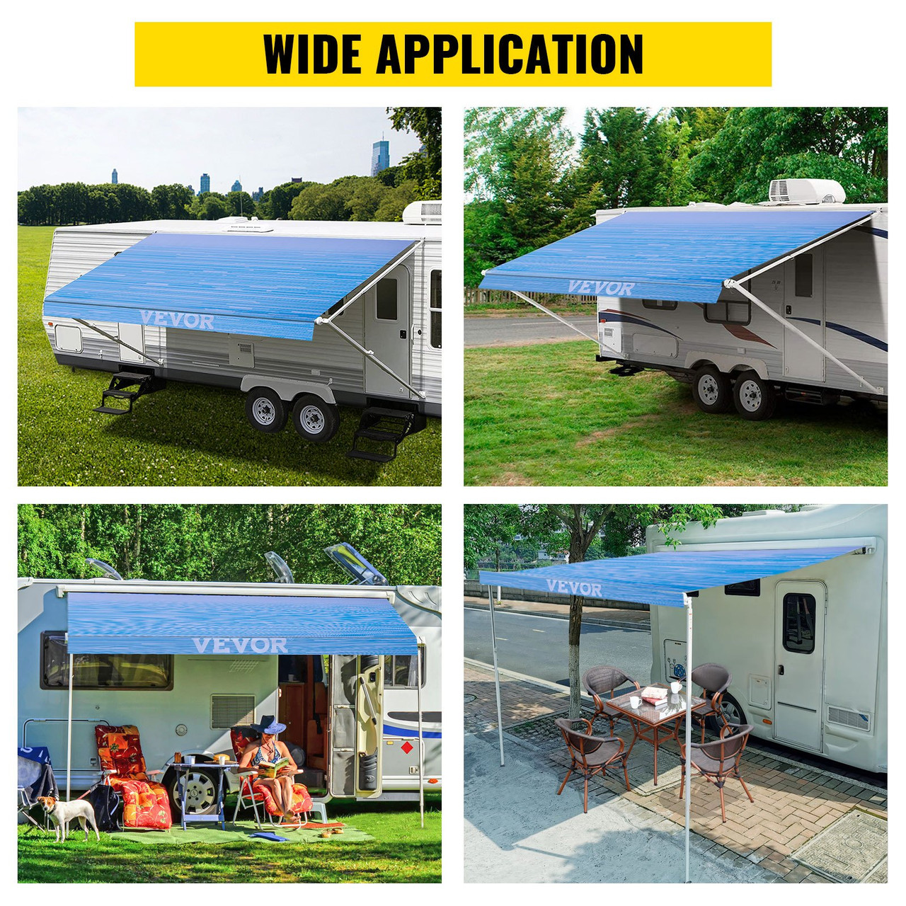 Awning Replacement Fabric Canopy 15' For RV Camper Trailer Ocean Blue Fade 15 ft