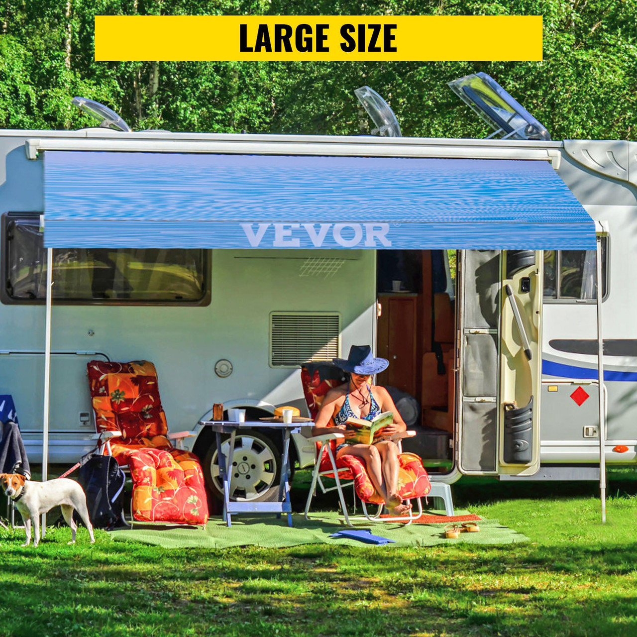 Awning Replacement Fabric Canopy 15' For RV Camper Trailer Ocean Blue Fade 15 ft