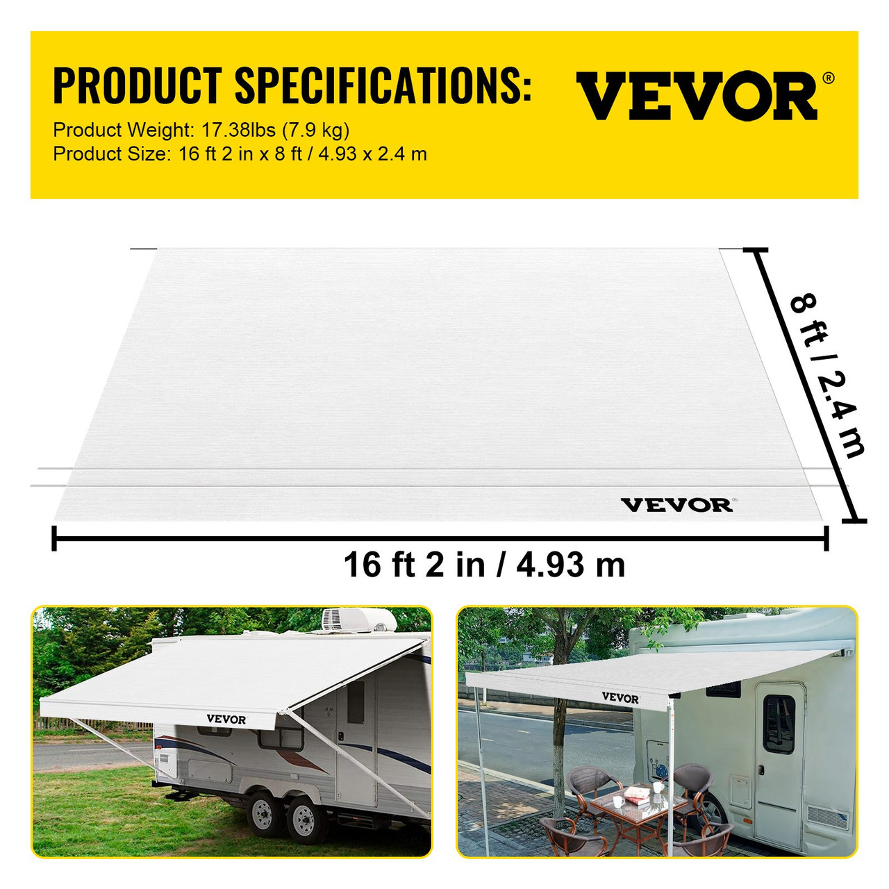 RV Awning Fabric RV Camper Trailer Replacement Fabric 17 ft White