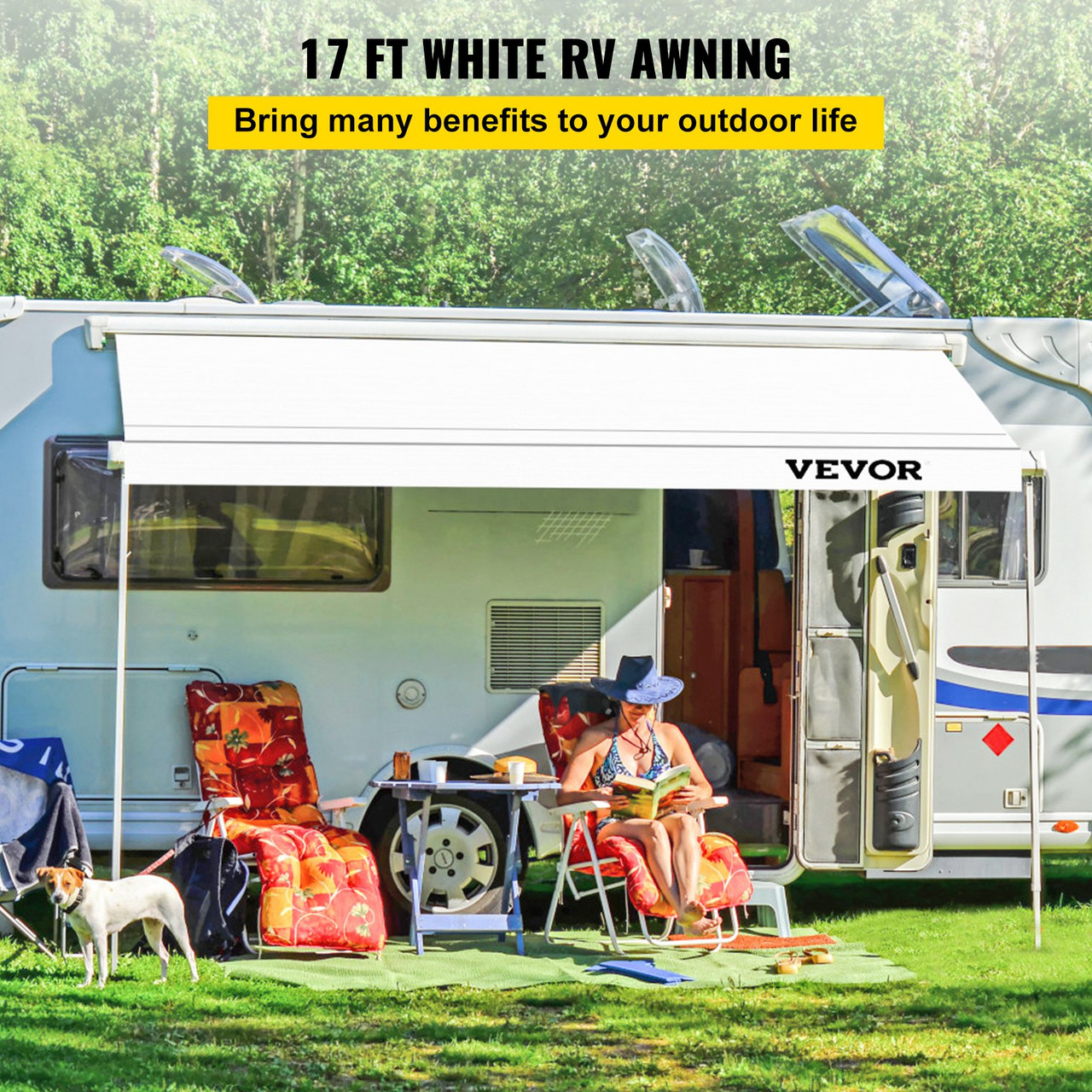 RV Awning Fabric RV Camper Trailer Replacement Fabric 17 ft White