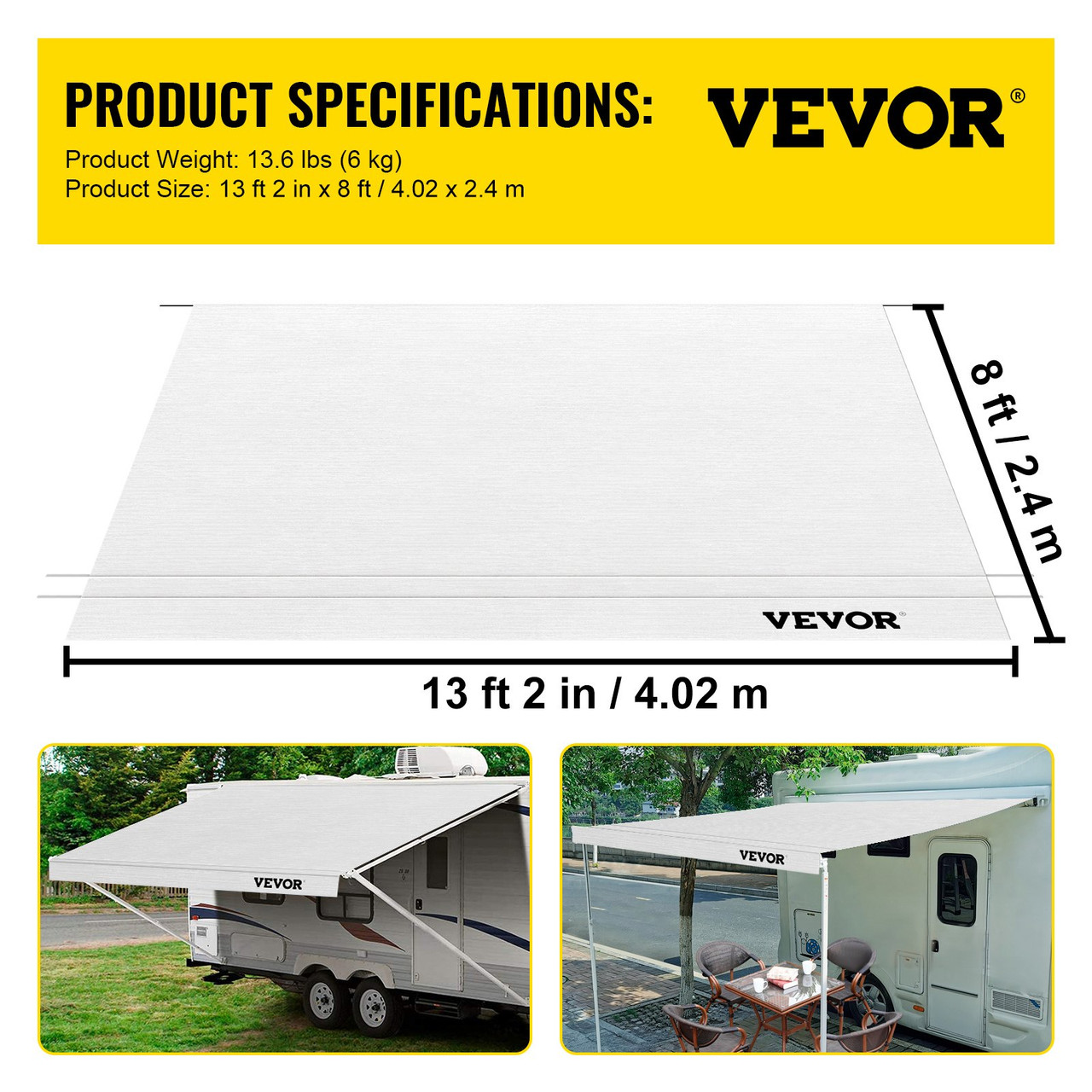 RV Awning Fabric RV Camper Trailer Replacement Fabric 14 ft White