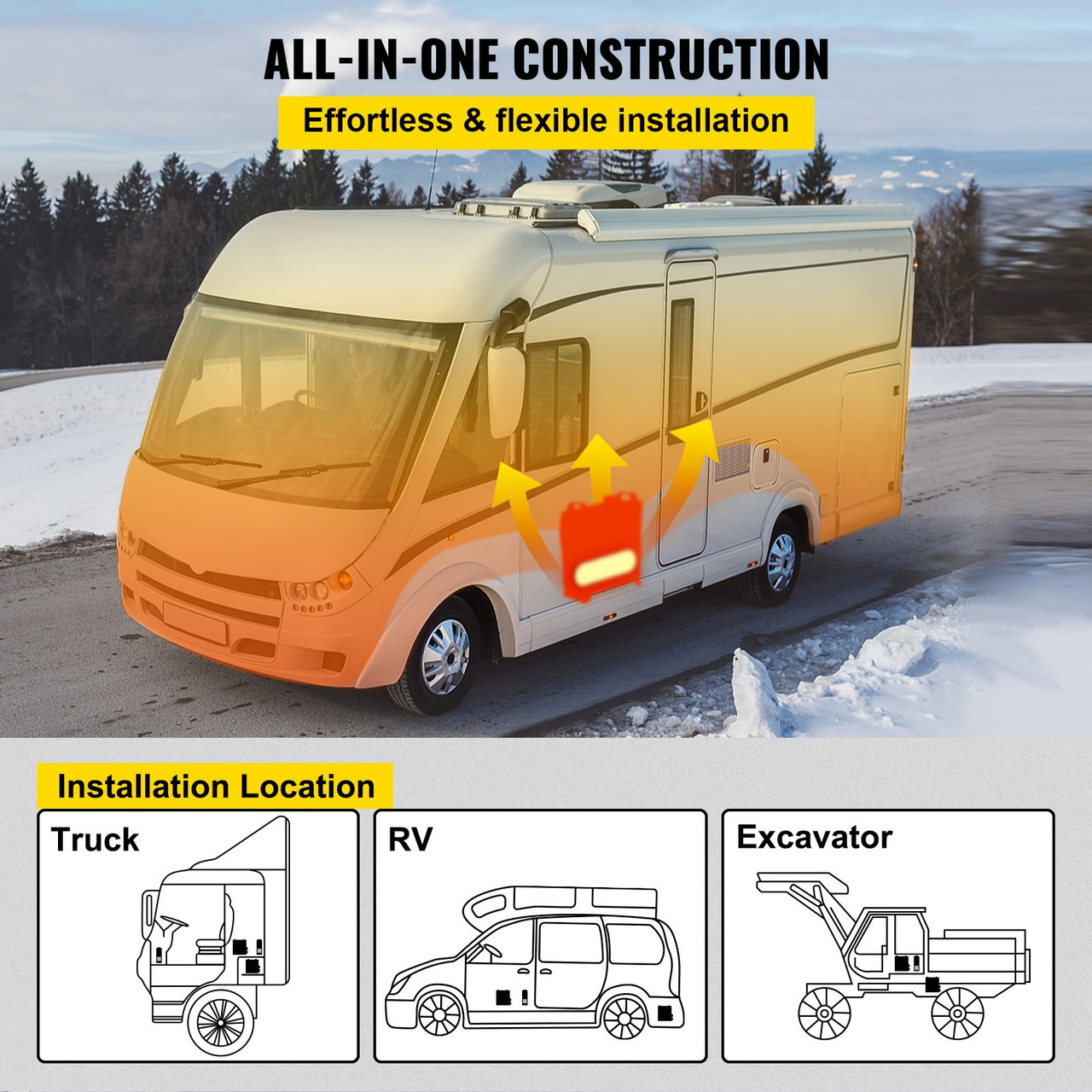 HCALORY Diesel Air Heater, 12V 5KW-8KW All in One Single Hole Adjustable Parking  Heater with Black Digital Switch & Muffler & Remote Control for Car Trucks  Boat Bus RV Trailer and Motorhomes 