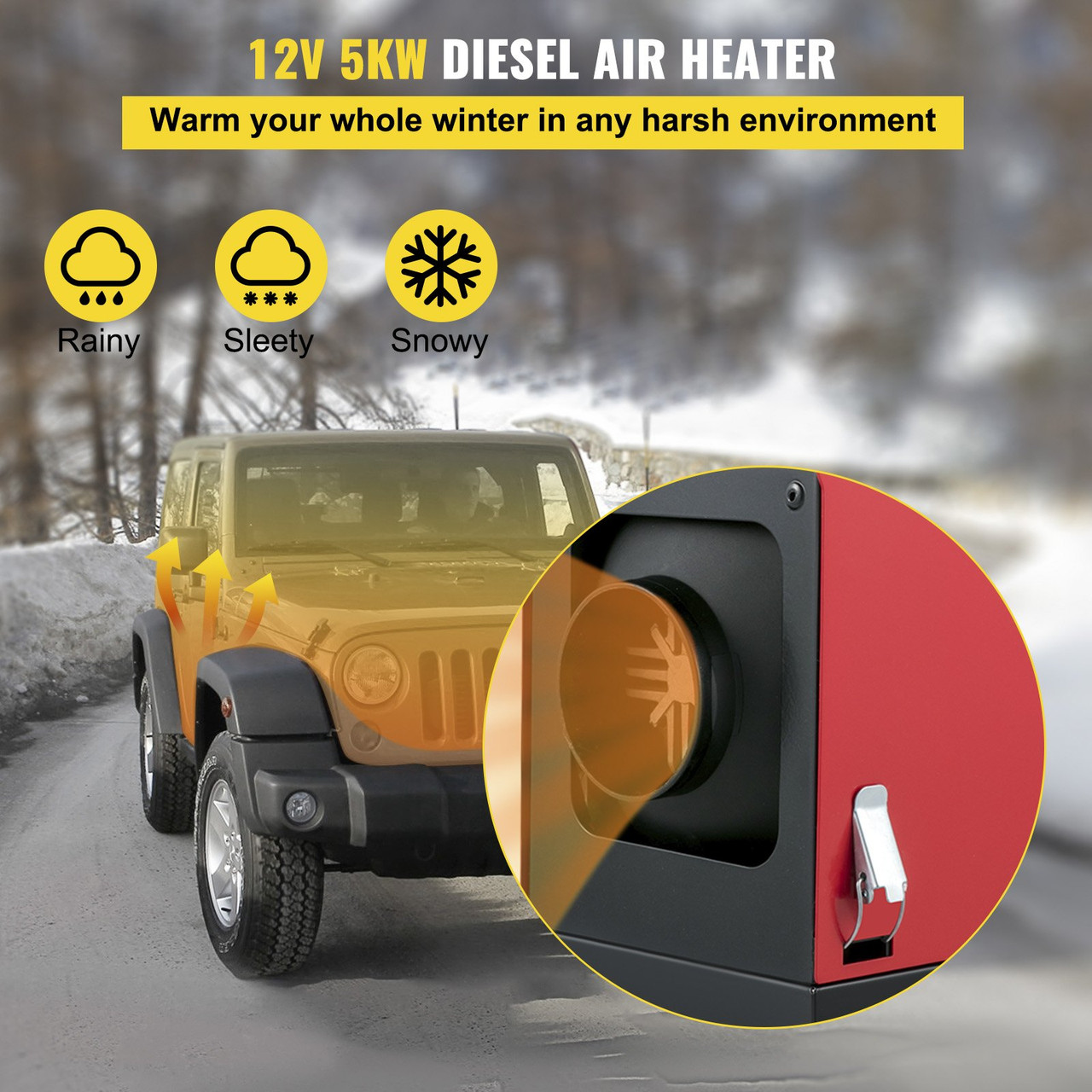 Diesel Air Heater, 12 V 5KW All in One Bunk Parking Heater, with Remote Control, LCD Thermostat Monitor, Silencer and Large Air Outlet for RV Trucks Bus and Trailer