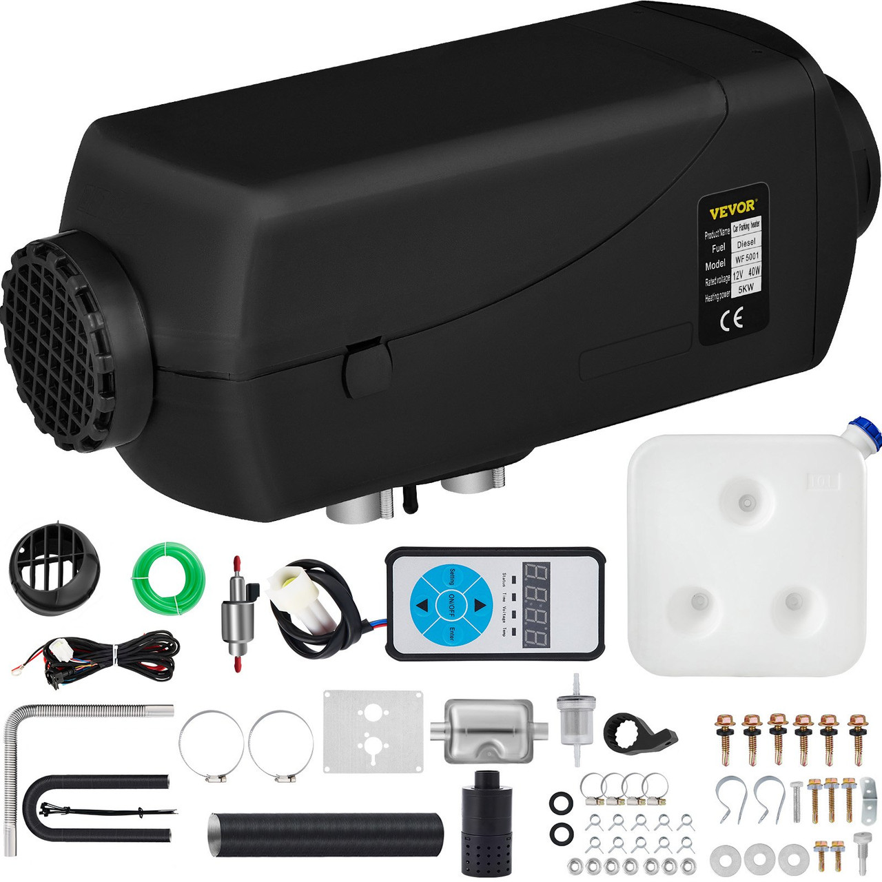 5KW Diesel Air Heater 12V Diesel Parking Heater 10L Tank Air Diesel Heater Silencer with Digital Switch for Boat Caravan and Motor-home