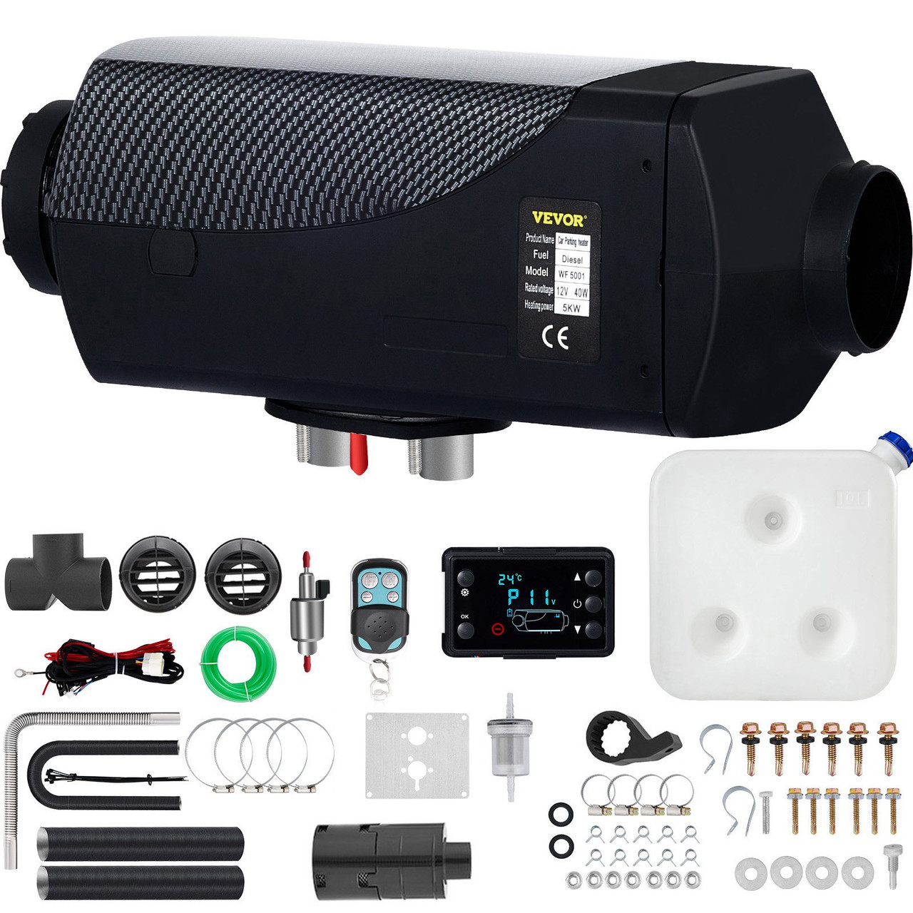 5KW Diesel Air Heater 12V Diesel Heater 15L Tank Diesel Parking Heater 5000W with LCD Thermostat for RV Bus Motorhome and Boats