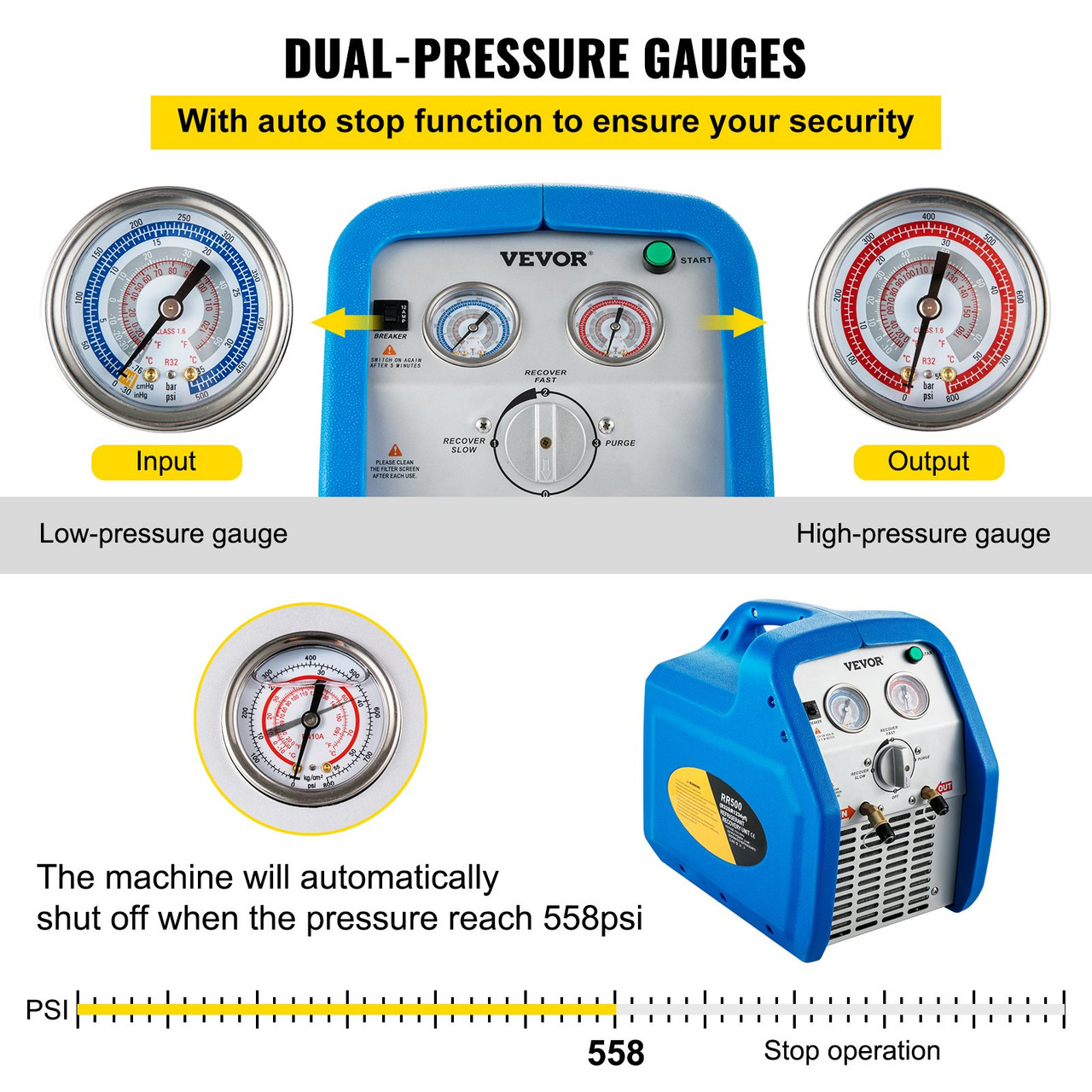 Portable Refrigerant Recovery Machine 3/4 HP Dual Cylinder Air Condition