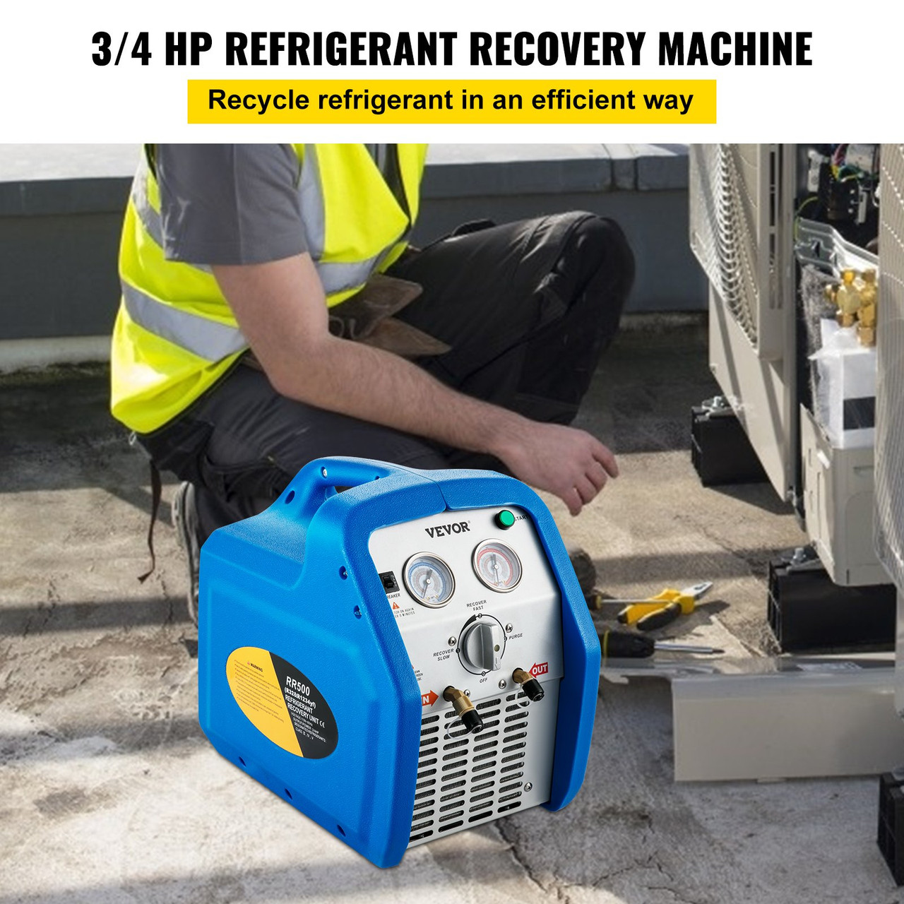 Portable Refrigerant Recovery Machine 3/4 HP Dual Cylinder Air Condition