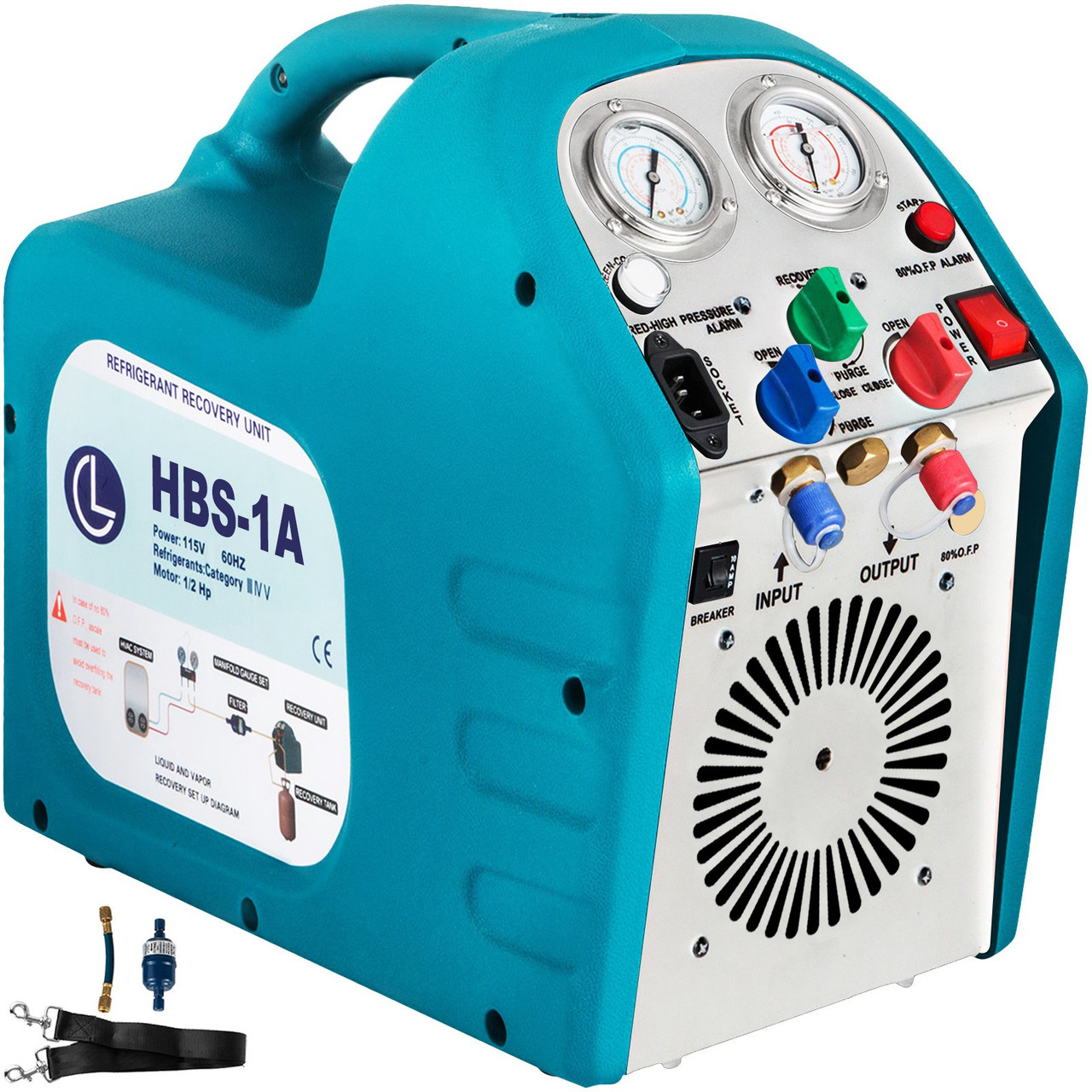 1/2HP Refrigerant Recovery Machine Portable 115V AC Refrigerant Recycling Machine Automotive HVAC 558psi Refrigerant Recovery Unit Air Conditioning Repair Tool (115V)