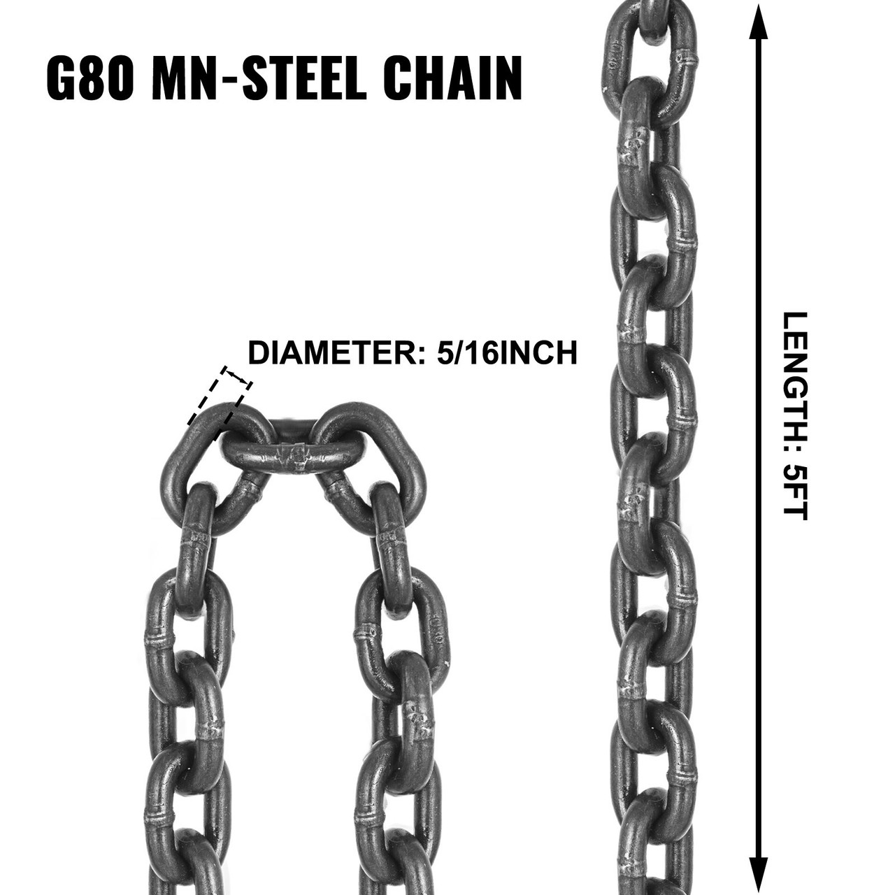 Chain Sling - 5/16" X 5' Double Leg Lifting Chain Powder Coating 3t/6600lbs