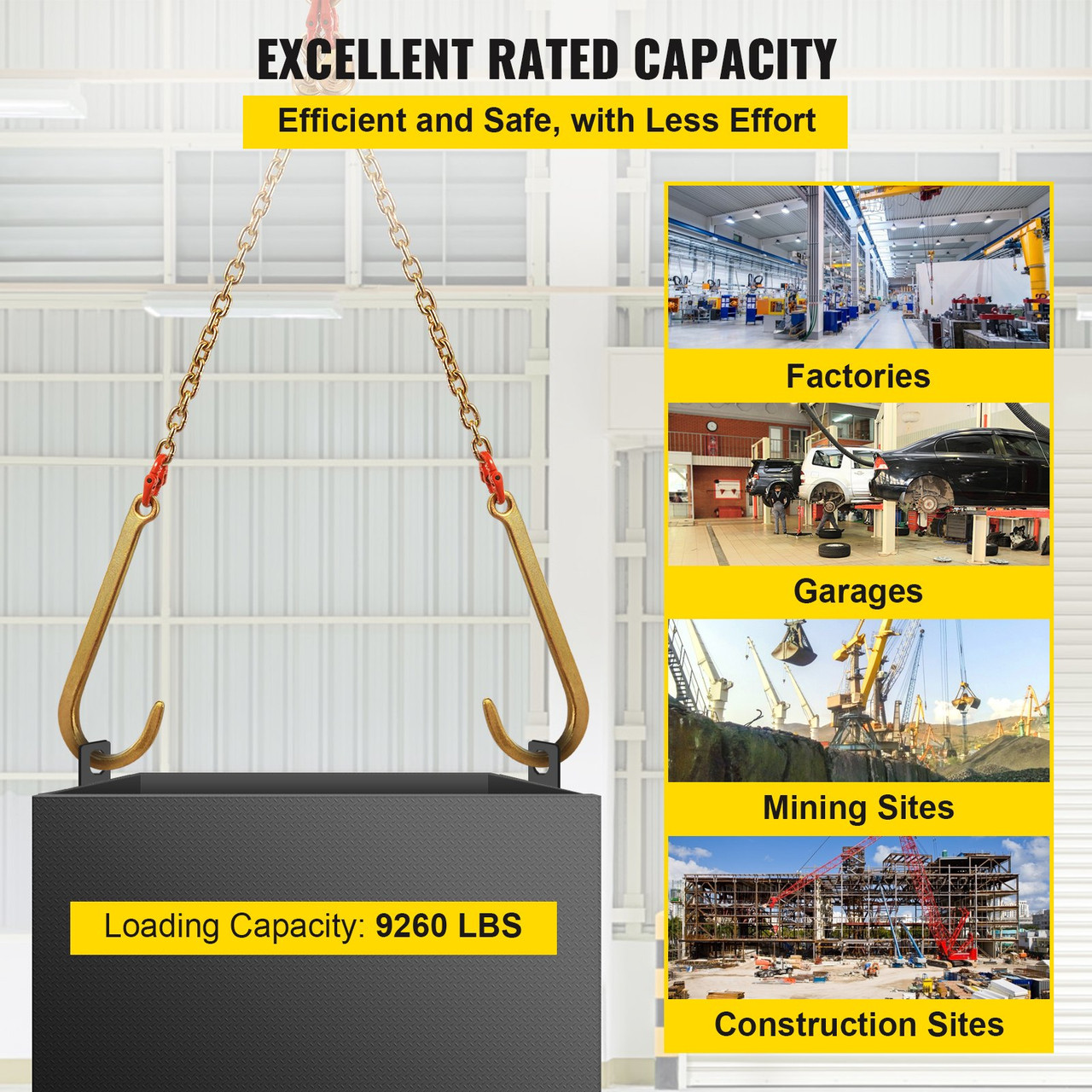 V Bridle Chain, 5/16 in x 2 ft Tow Chain Bridle, Grade 80 V-Bridle Transport Chain, 9260 Lbs Break Strength with j Hooks & Grab Hooks, Heavy Duty Pear Link Connector and Chain Shorteners