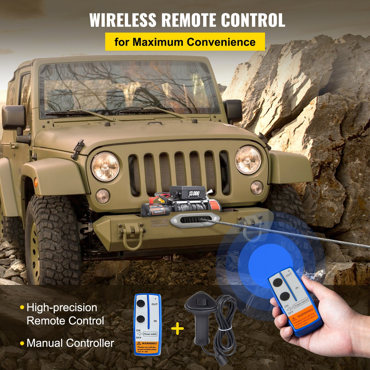 13000LBS Electric Winch 12V Synthetic Rope Off-road ATV UTV Truck Towing Trailer