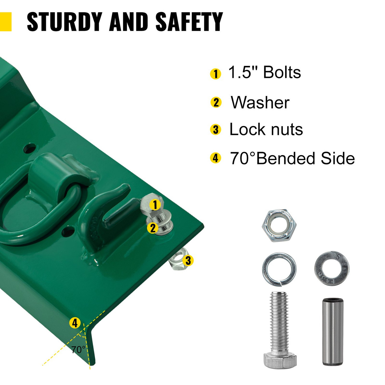 Tractor Bolt on Hooks, 1/4" Compact Bolt on Grab Hooks, Max 4700LBS G70 Forged Bolt on Hooks for Tractor Bucket with 1/2" Shackles, Work Well for Tractor Bucket, RV, UTV, Truck Hardware Includ